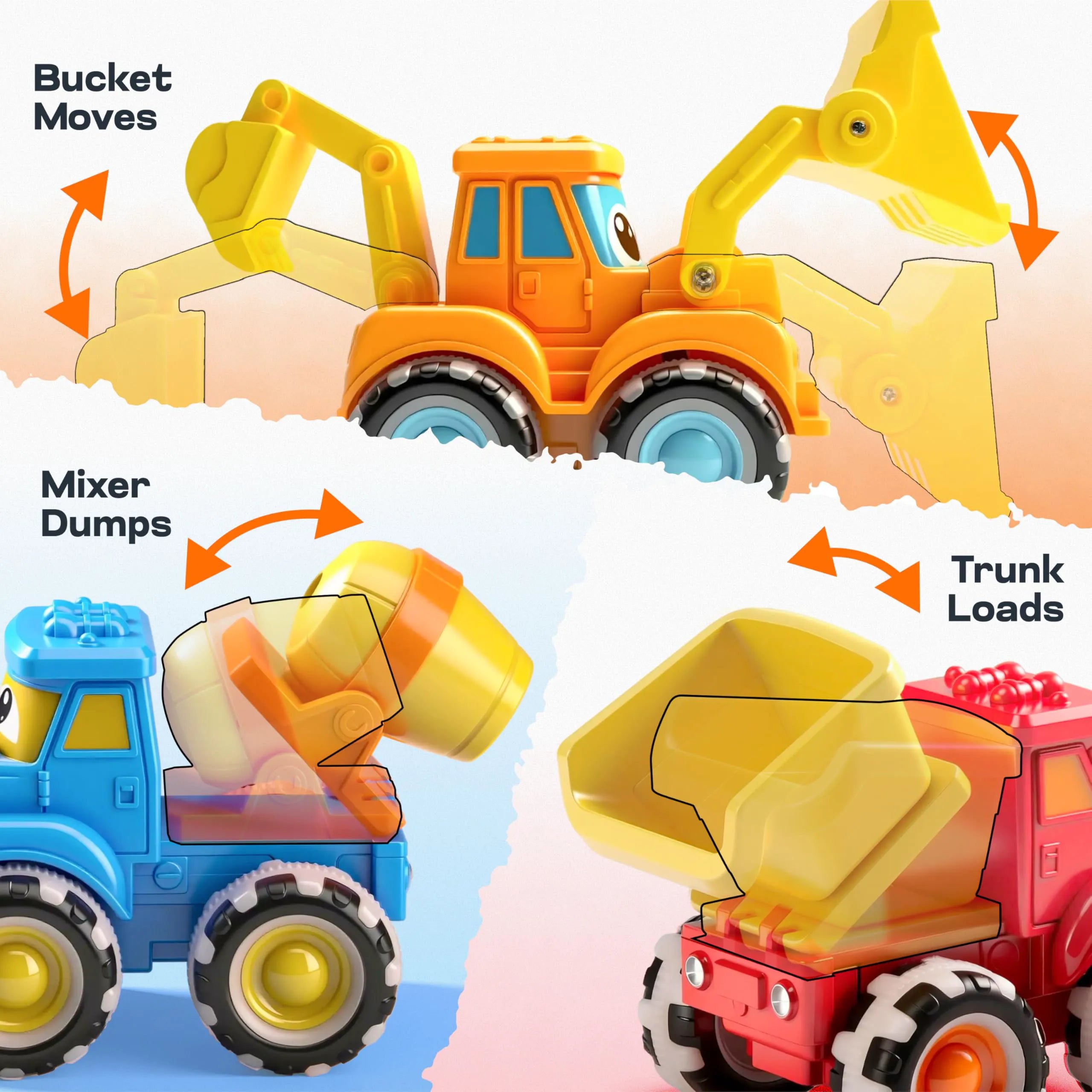GlowRover 3 Pack Light Up Construction Monster Truck Toys