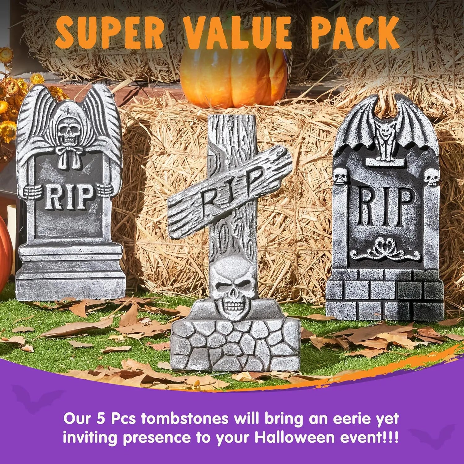 17” Halloween Foam RIP Graveyard Tombstones (5 Pack)