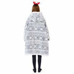 Cozy Adult Wearable Blanket Hoodie - Fleece Sherpa with Snowflake Pattern