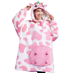 Strawberry Cow Sherpa Wearable Blanket for Adults