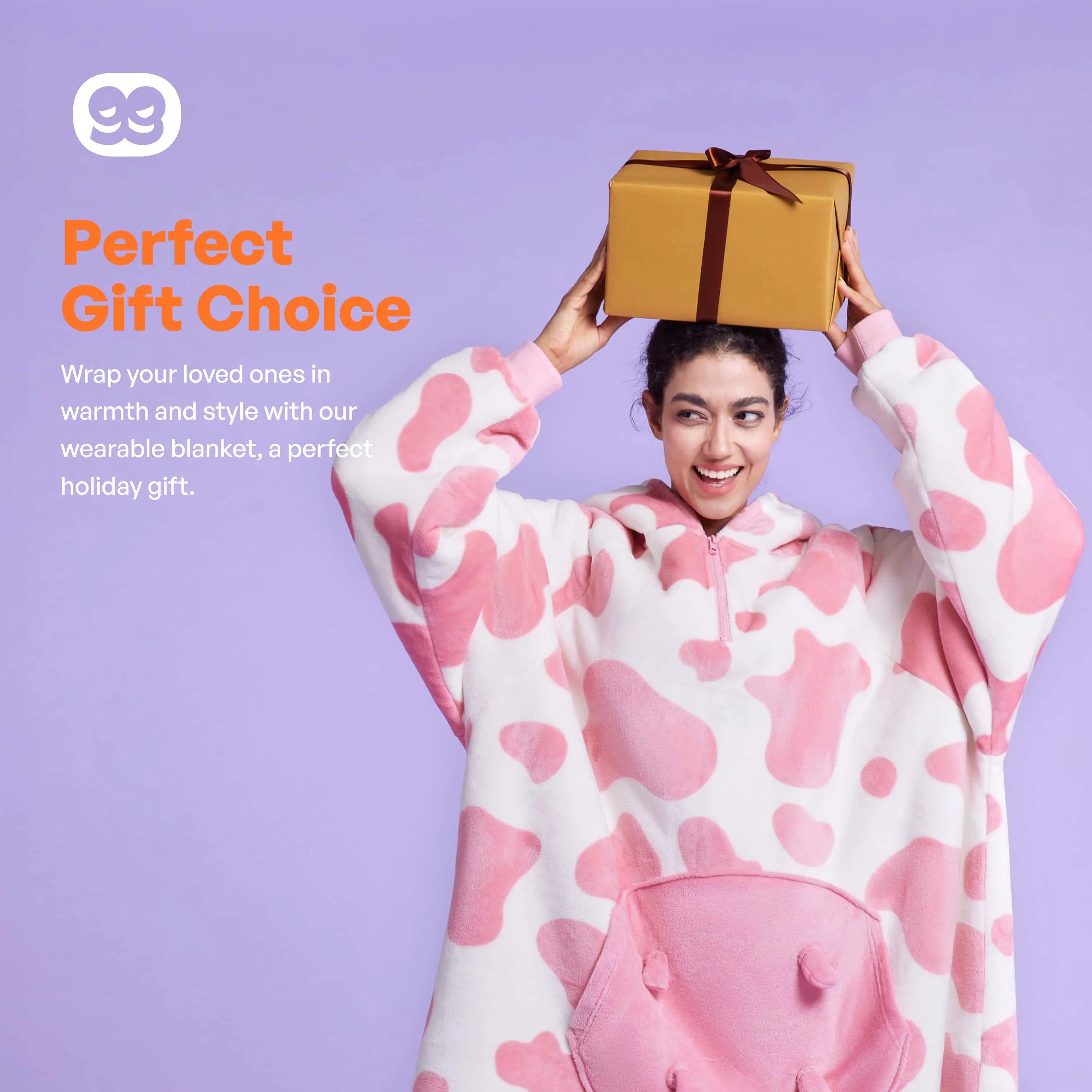 Strawberry Cow Sherpa Wearable Blanket for Adults