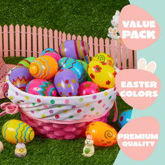 JOYIN 100 Pcs Plastic Printed Bright Easter Eggs 3.15" Fillable Empty Eggs for Easter Hunt