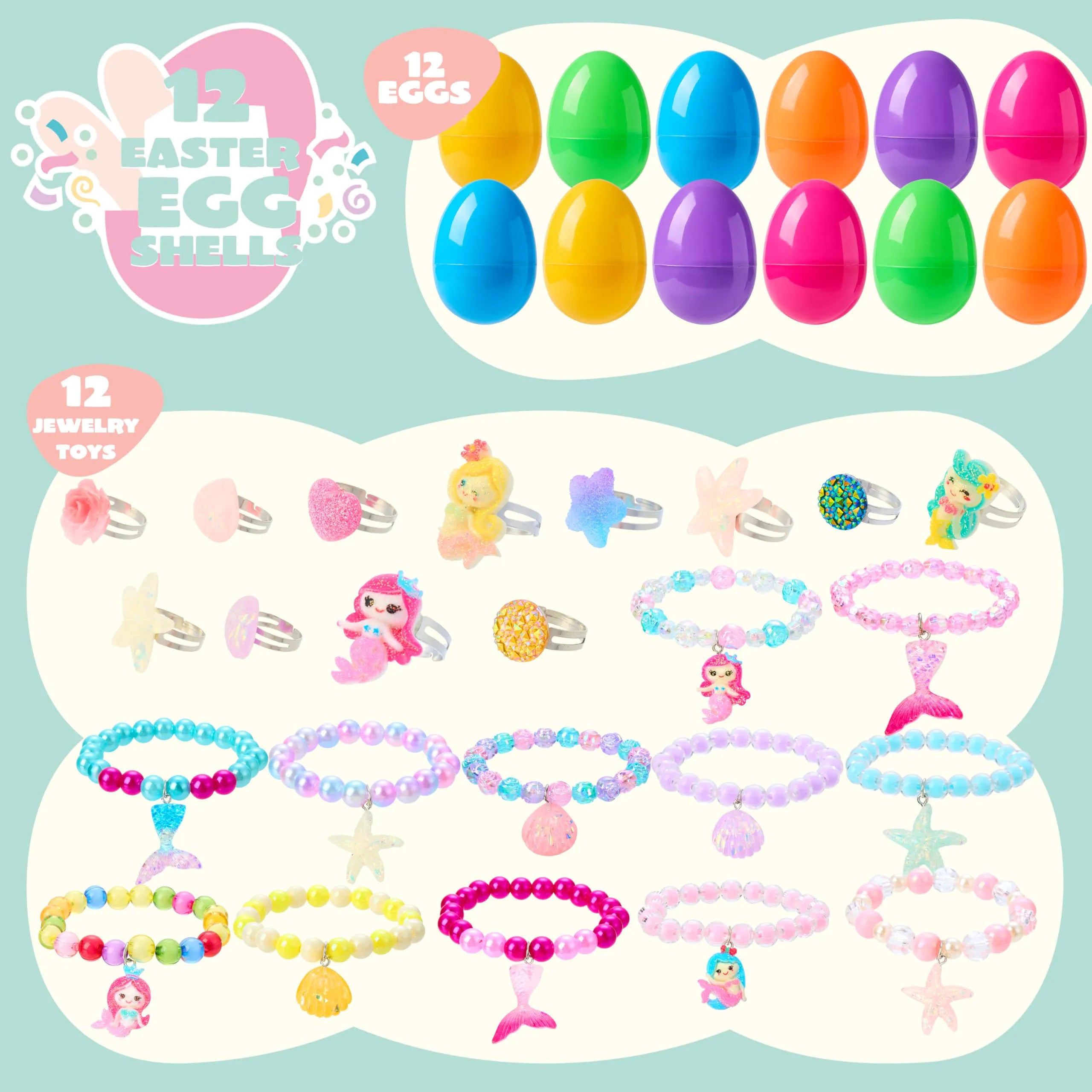 JOIN 12-Pack Prefilled Easter Eggs with Bead Jewelry Toys