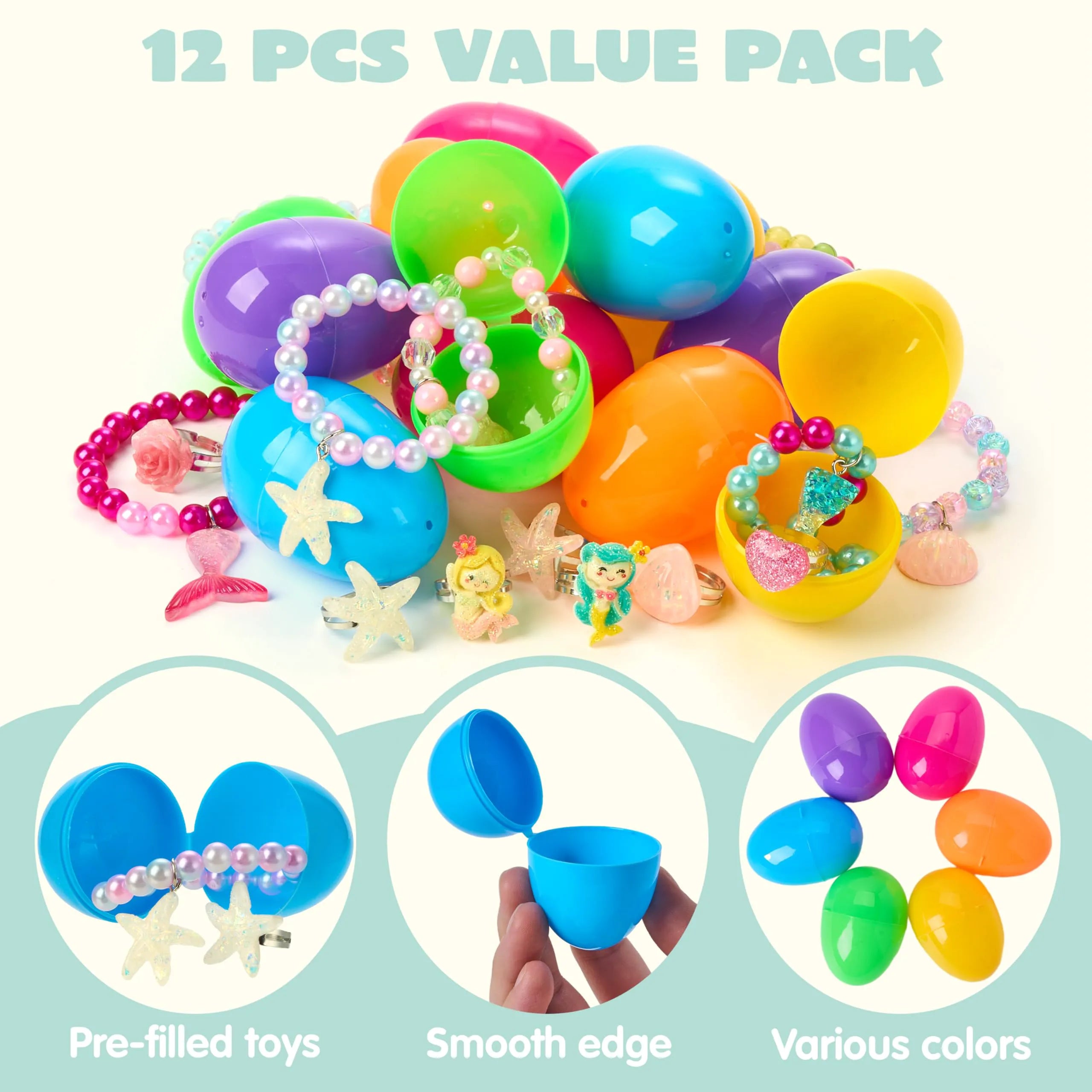 JOIN 12-Pack Prefilled Easter Eggs with Bead Jewelry Toys