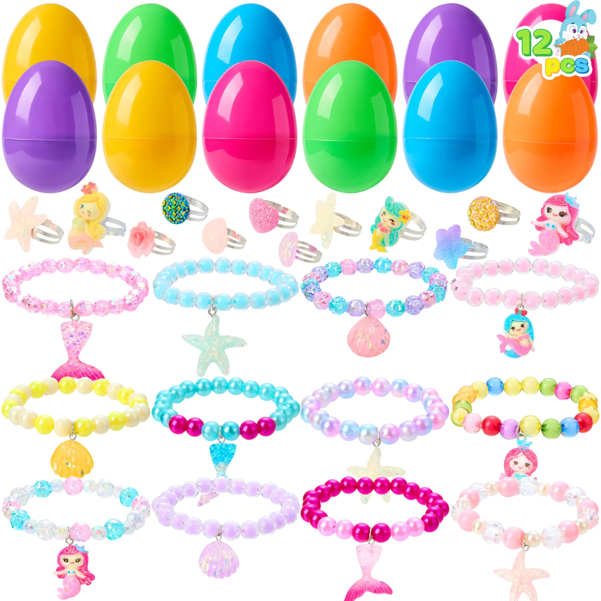 JOIN 12-Pack Prefilled Easter Eggs with Bead Jewelry Toys