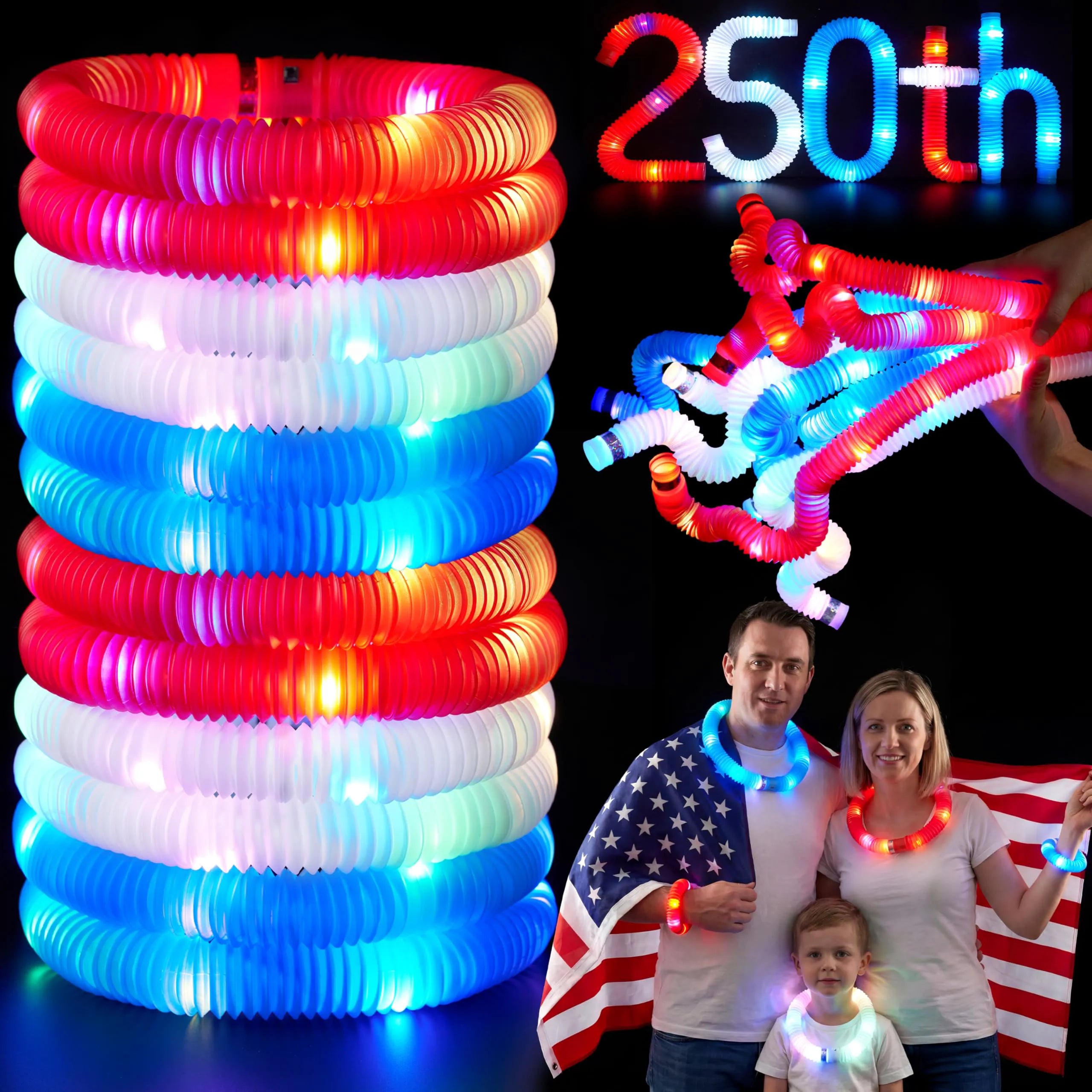 JOYIN 12-Piece 4th of July Patriotic Light-Up Pop Tubes and Glow Sticks Set