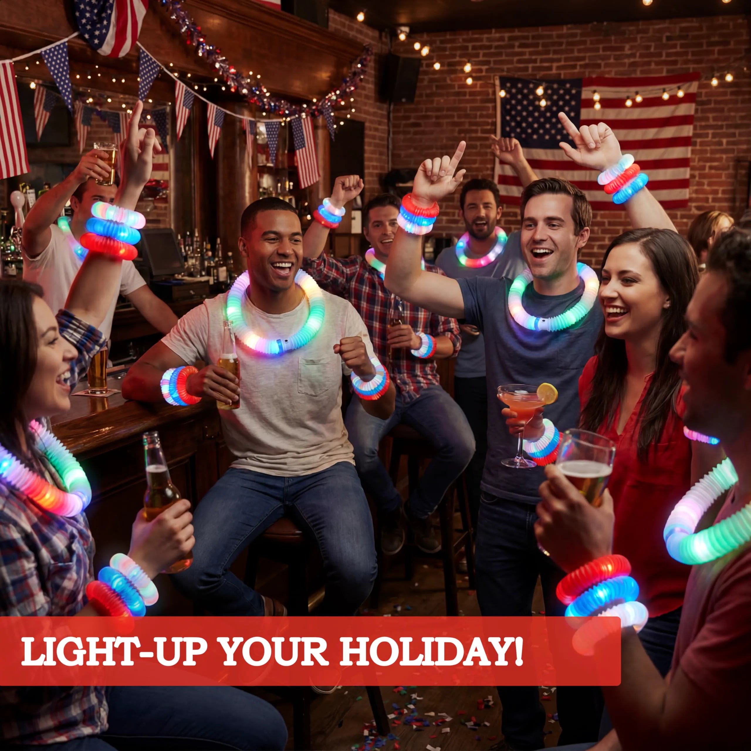 JOYIN 12-Piece 4th of July Patriotic Light-Up Pop Tubes and Glow Sticks Set