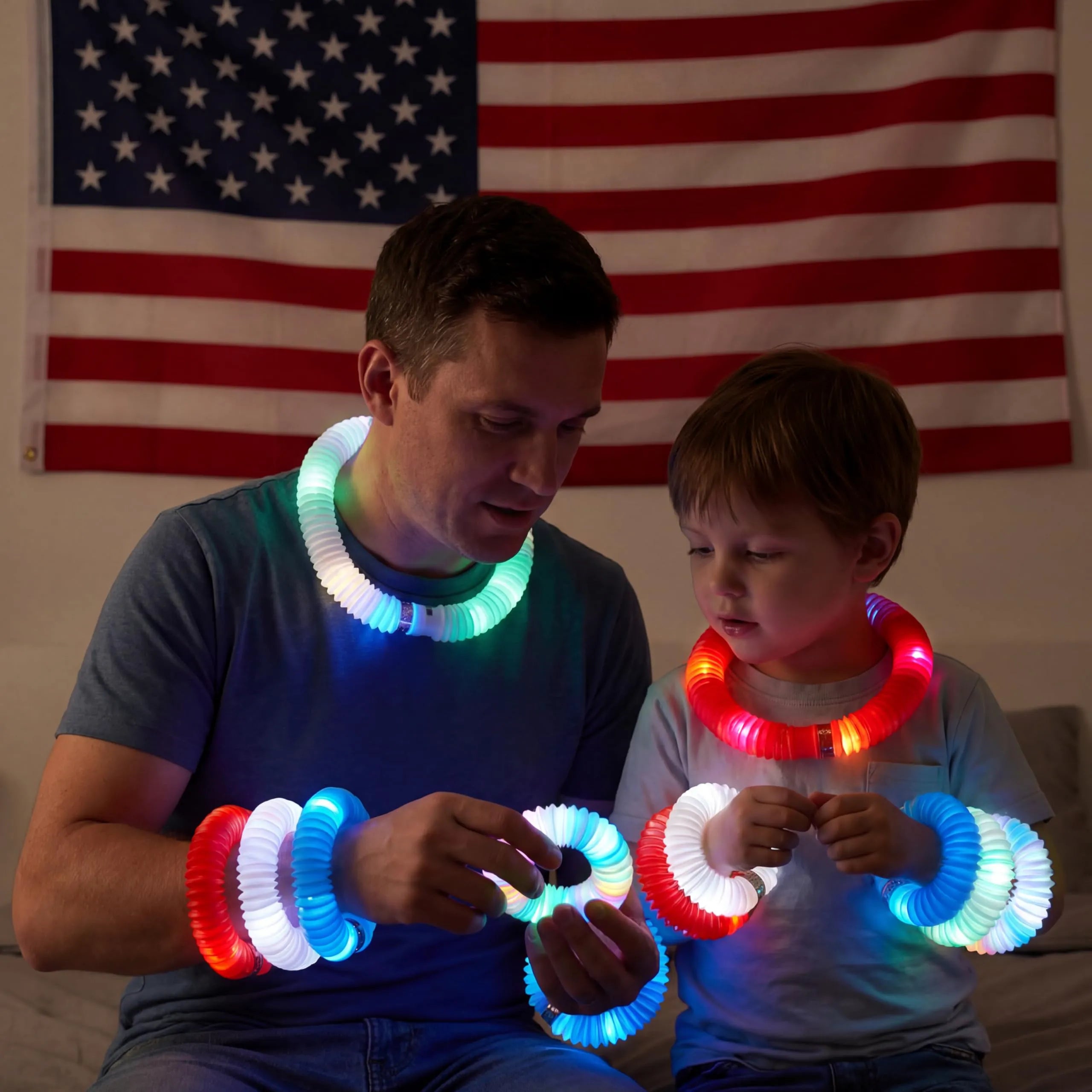 JOYIN 12-Piece 4th of July Patriotic Light-Up Pop Tubes and Glow Sticks Set