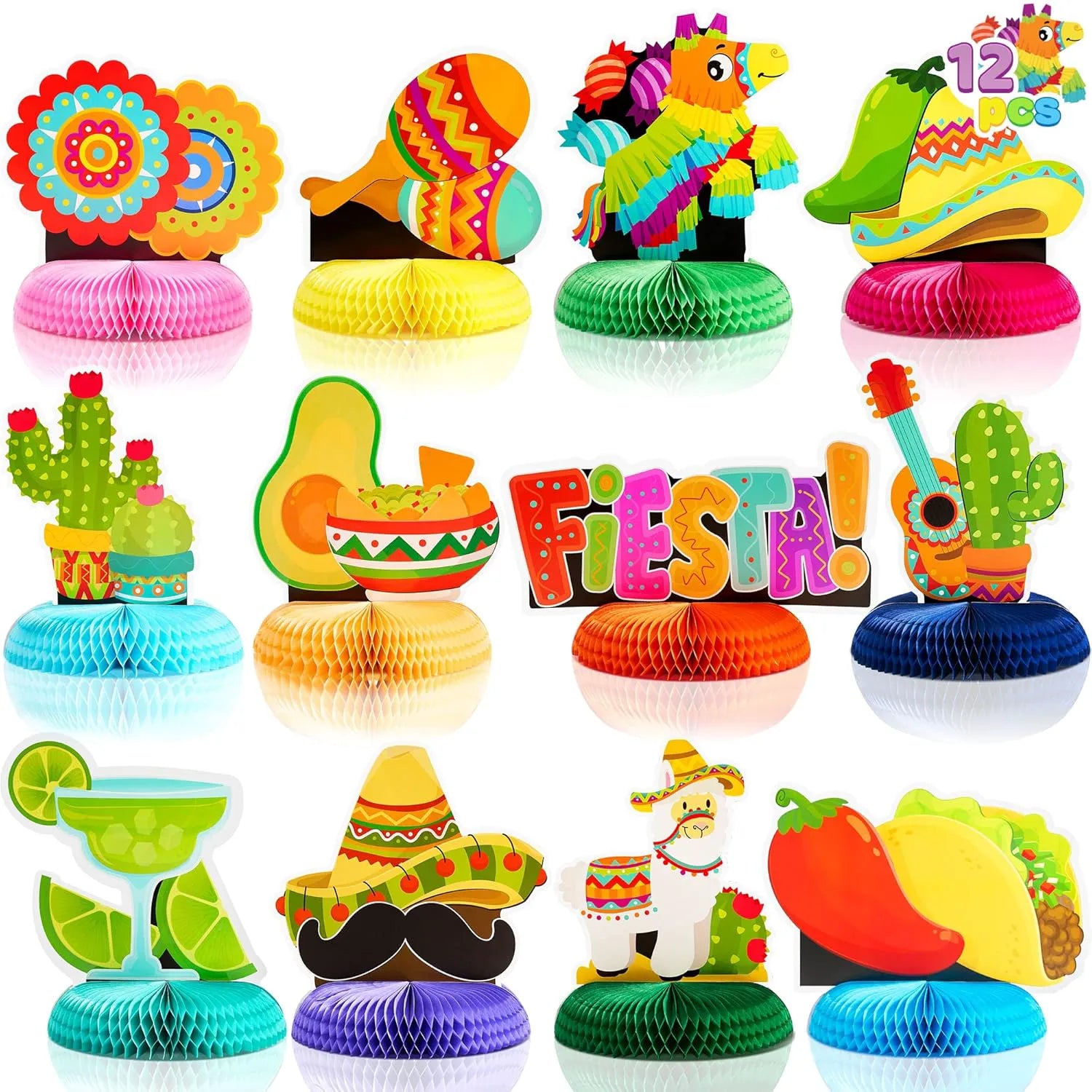 JOYIN 12 Pcs Cinco De Mayo Honeycomb Table Centerpiece