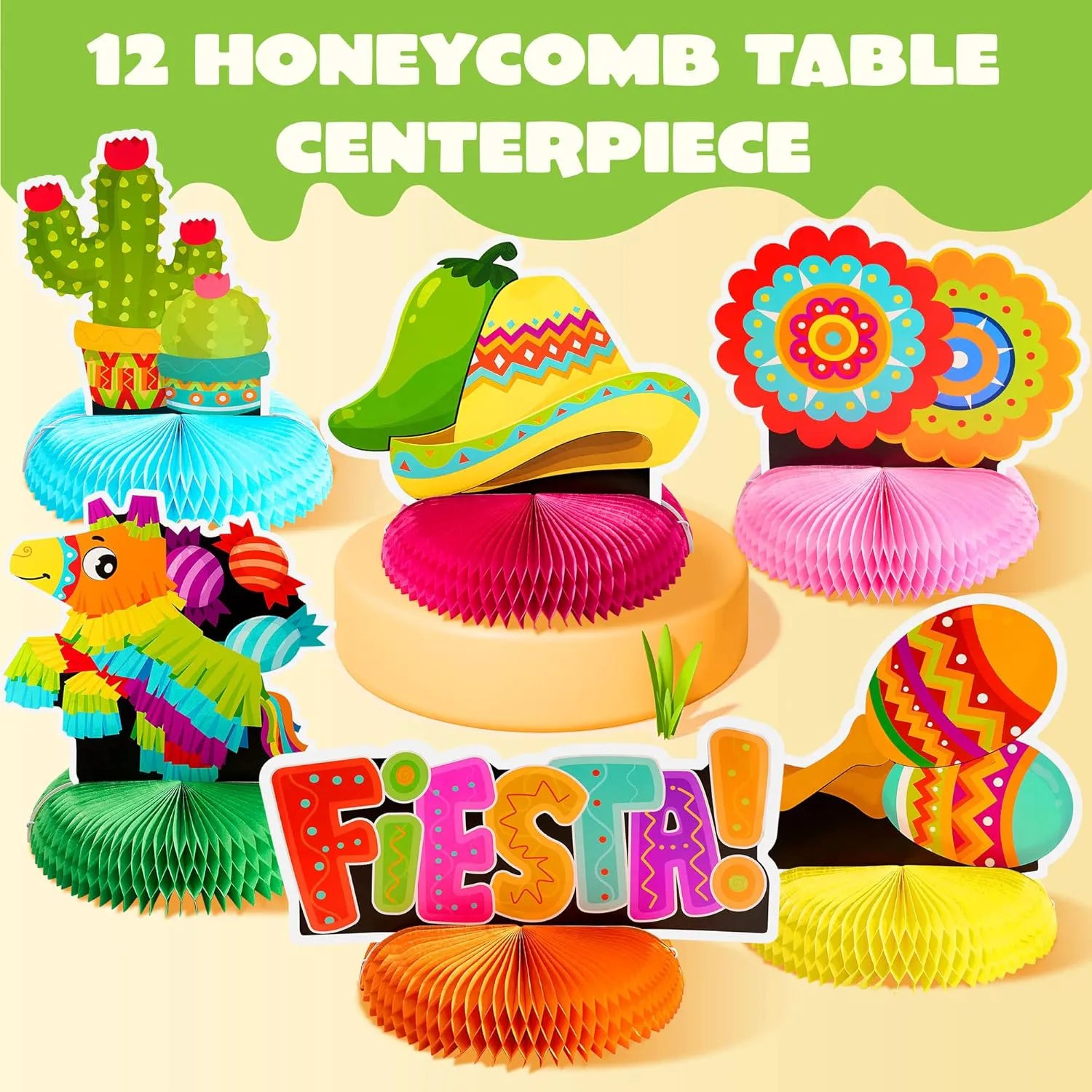 JOYIN 12 Pcs Cinco De Mayo Honeycomb Table Centerpiece
