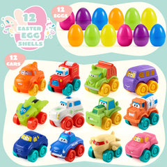 JOYIN 12-Pack Easter Eggs with Rubber Cars