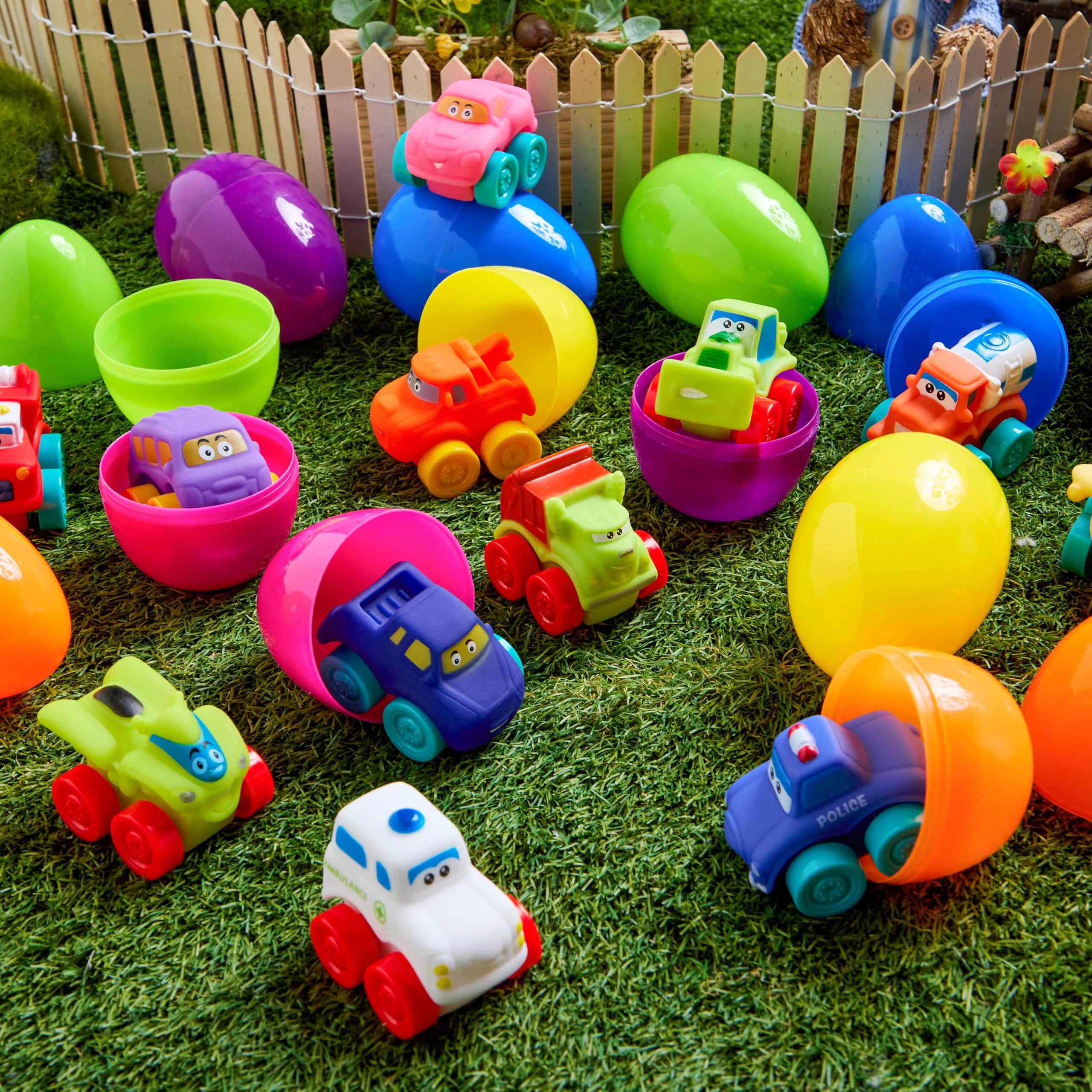JOYIN 12-Pack Easter Eggs with Rubber Cars