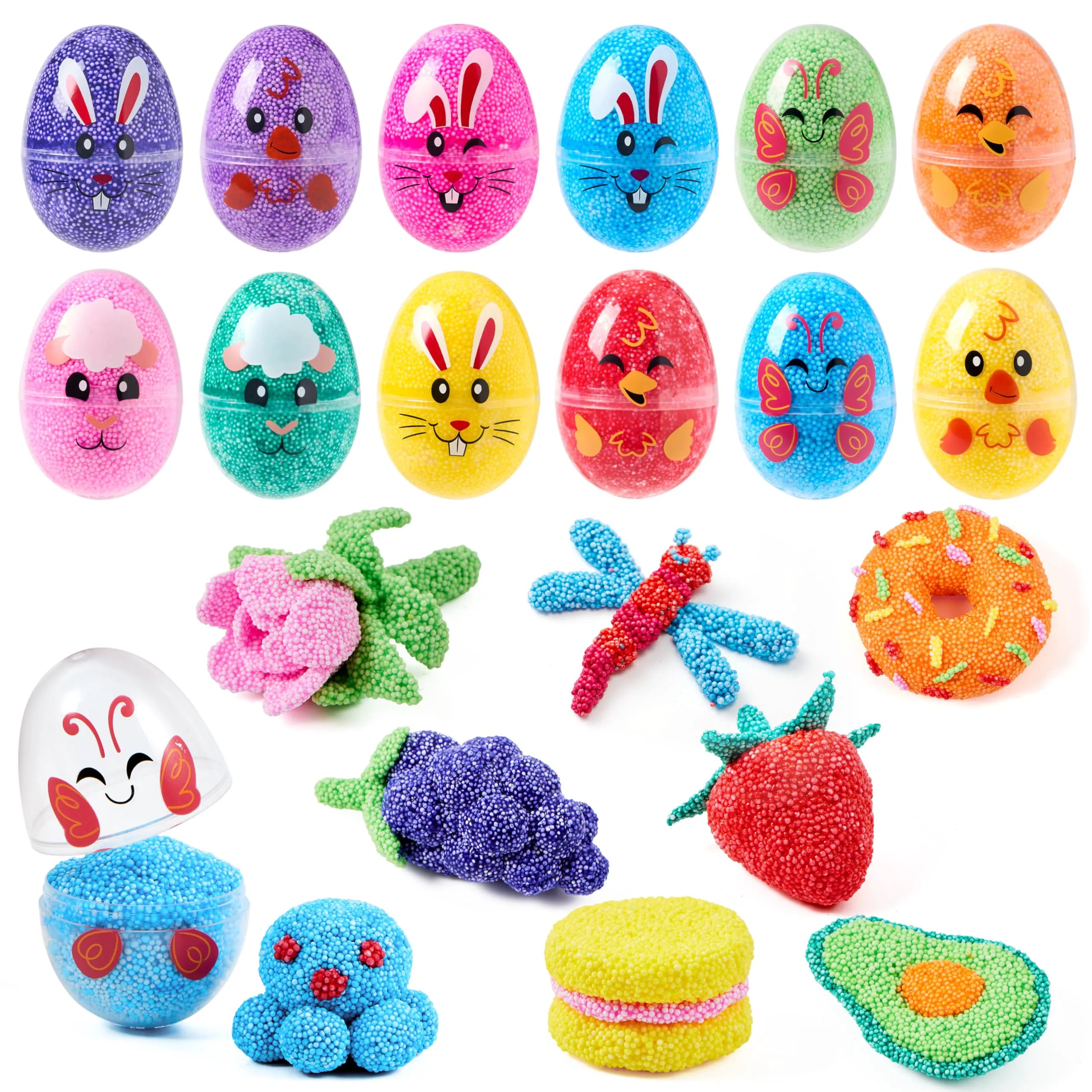 JOYIN 12 Pcs Easter Prefilled Eggs with Foam Squishy Toys