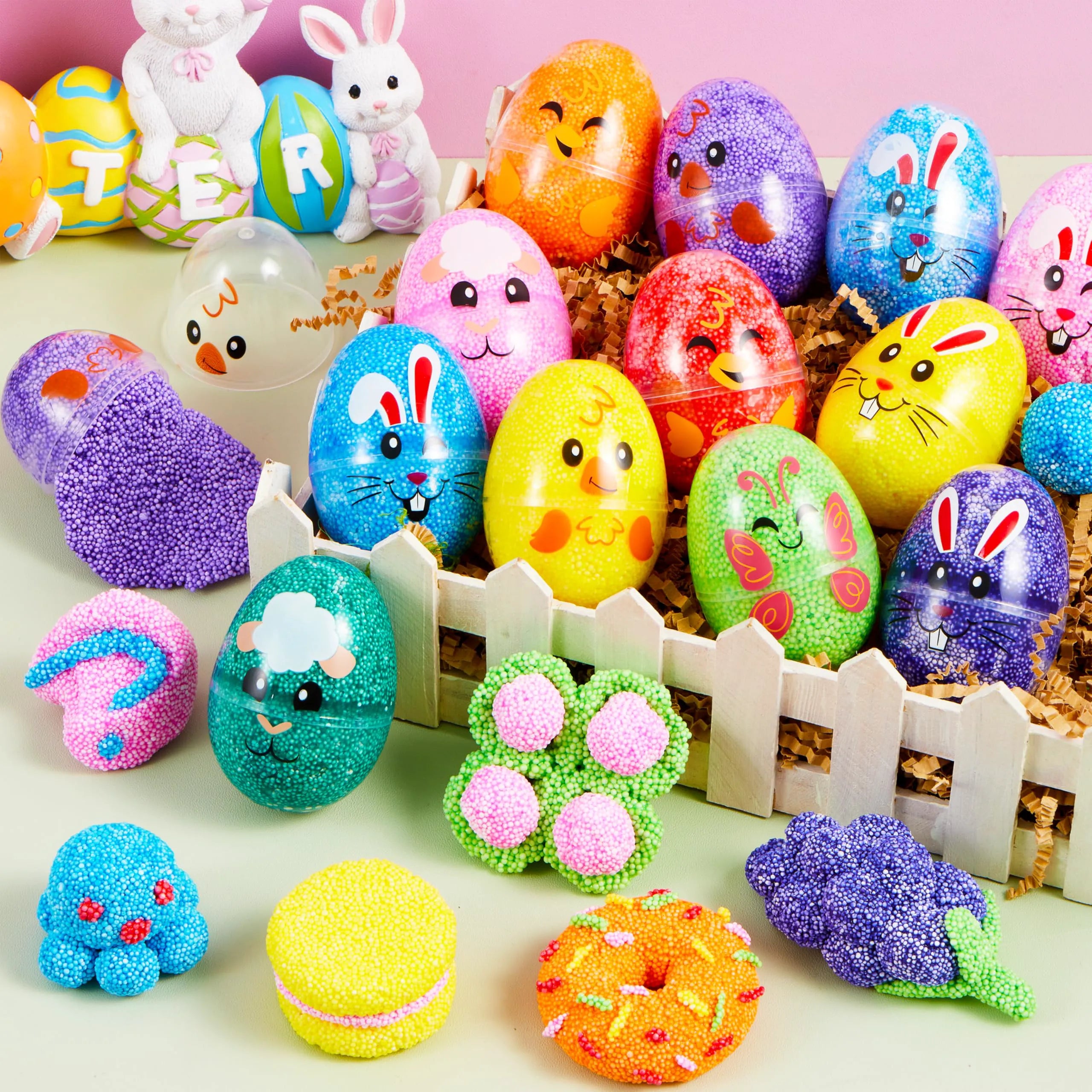 JOYIN 12 Pcs Easter Prefilled Eggs with Foam Squishy Toys