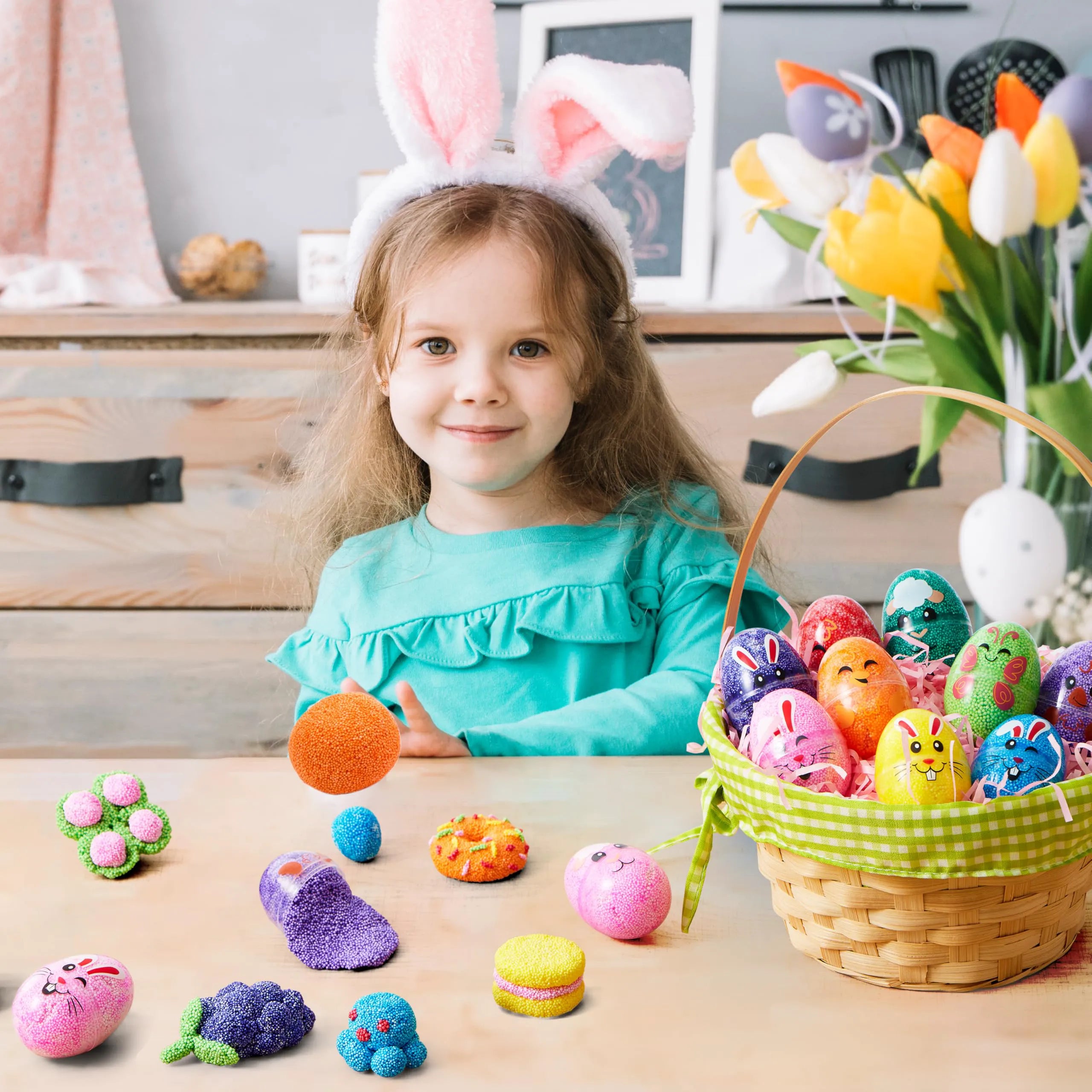 JOYIN 12 Pcs Easter Prefilled Eggs with Foam Squishy Toys