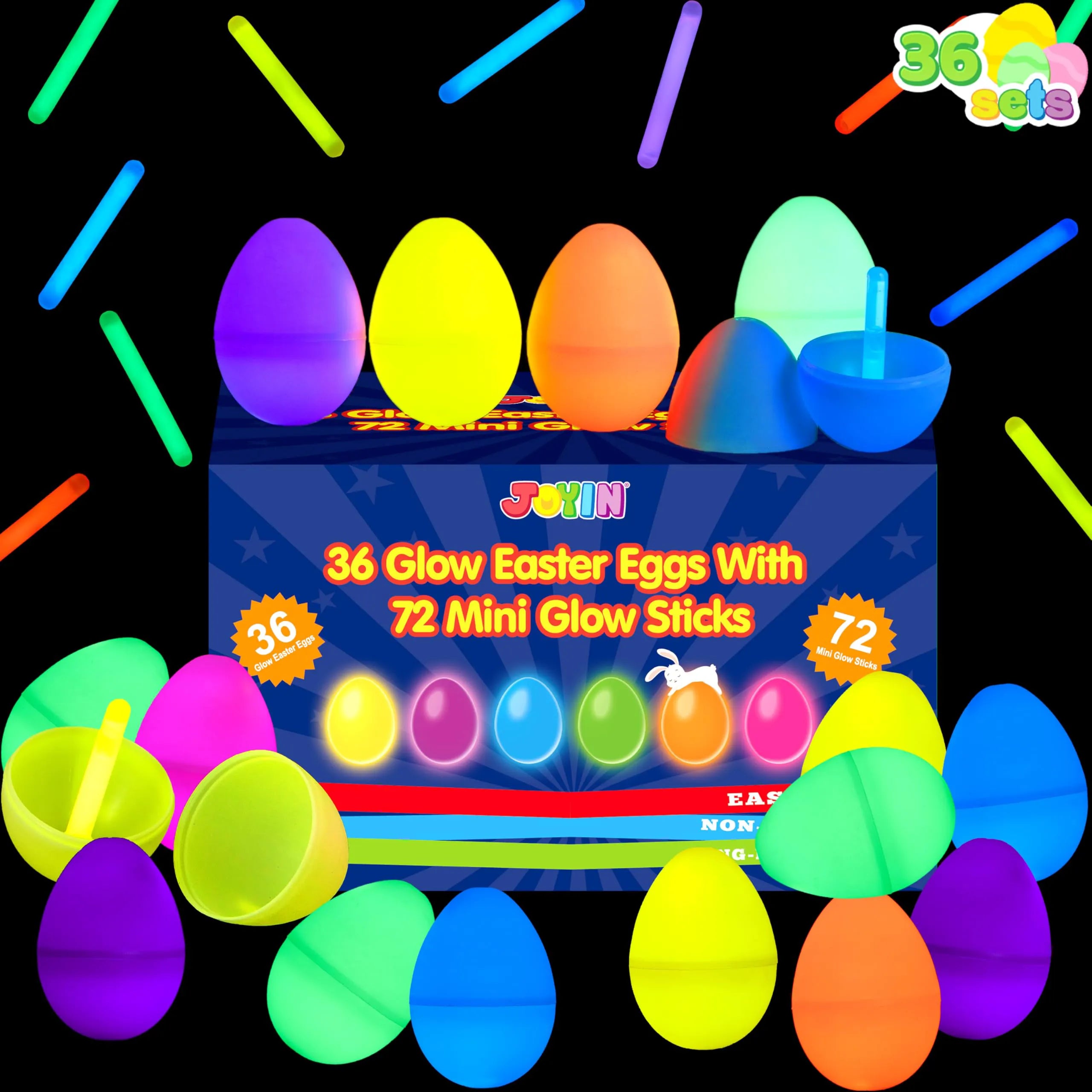 JOYIN 144 Pcs Easter Eggs with Mini Glow Sticks