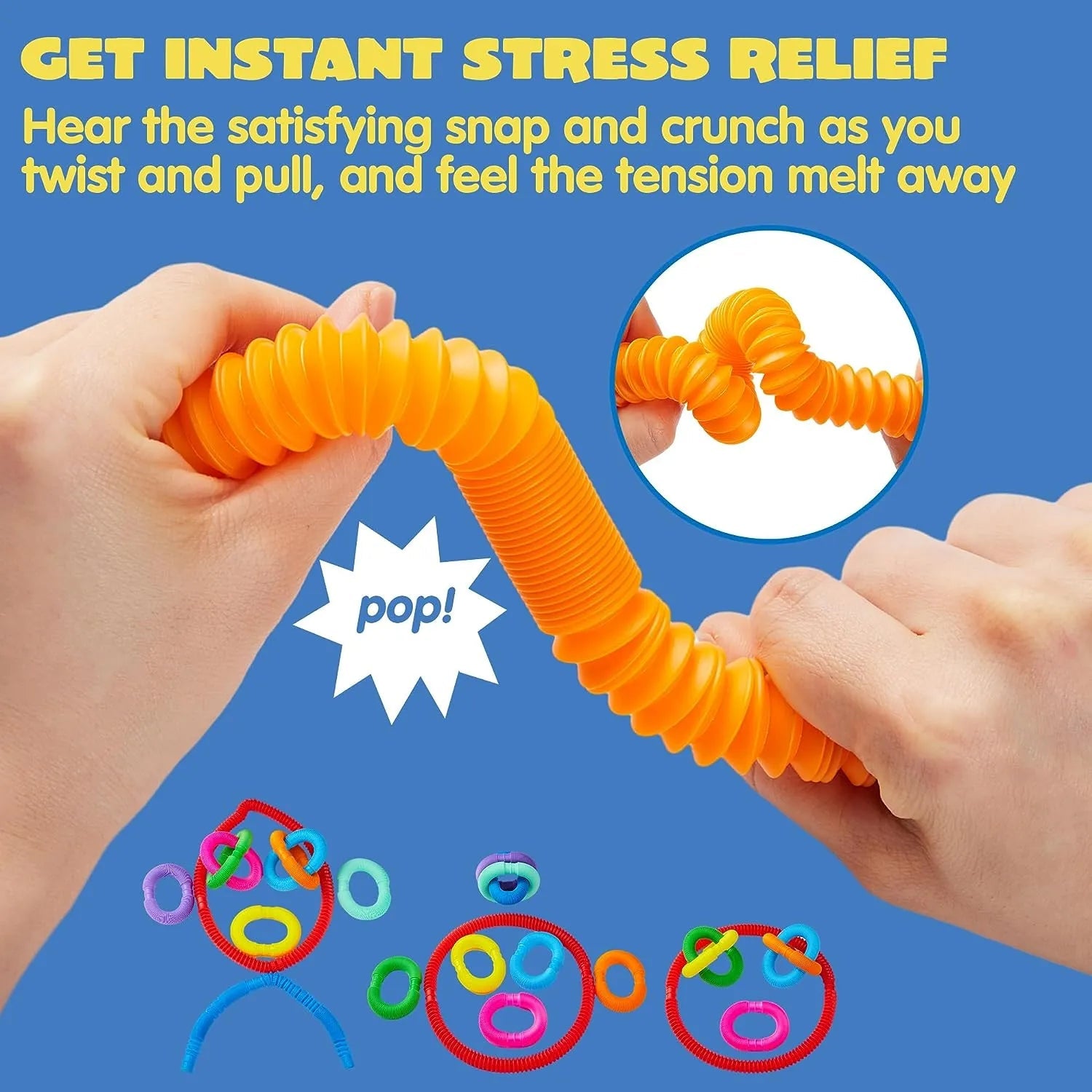 18 Pack Pop Tubes, Fidget Tubes Party Favors in 9 Colors