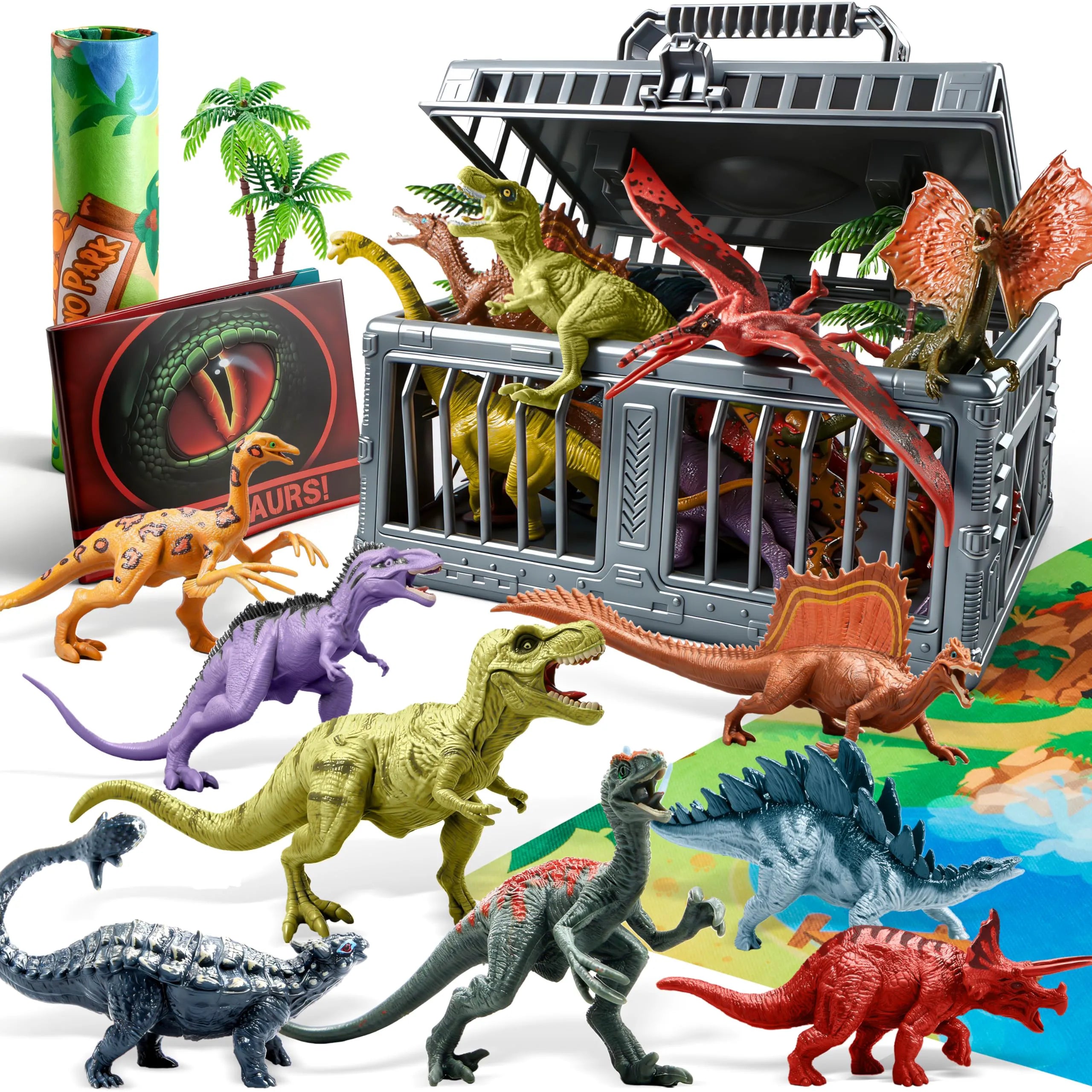 JOIN 19-Piece Dinosaur Toy Set with Play Mat and Storage Cage
