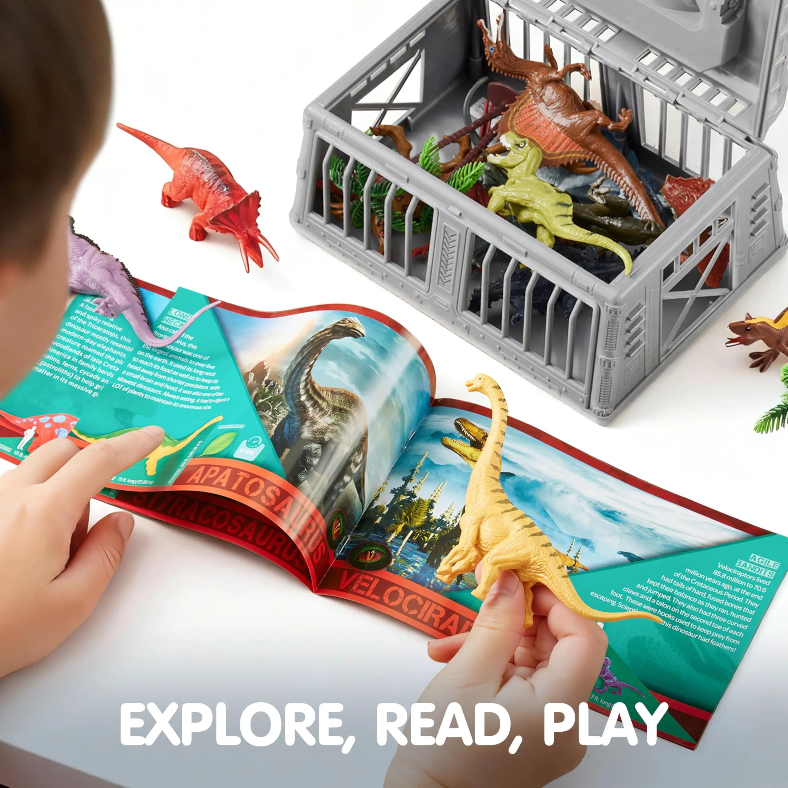 JOIN 19-Piece Dinosaur Toy Set with Play Mat and Storage Cage