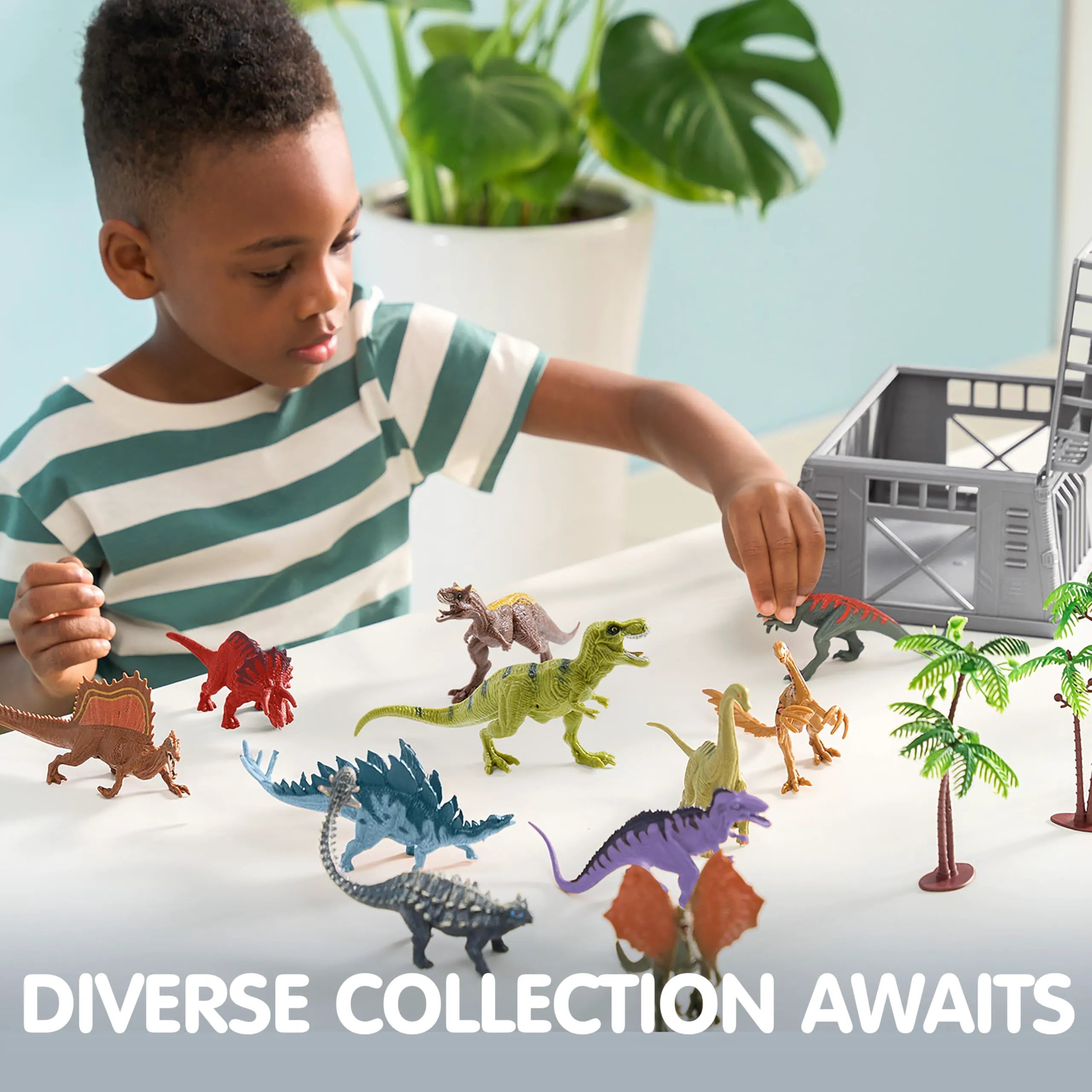JOIN 19-Piece Dinosaur Toy Set with Play Mat and Storage Cage