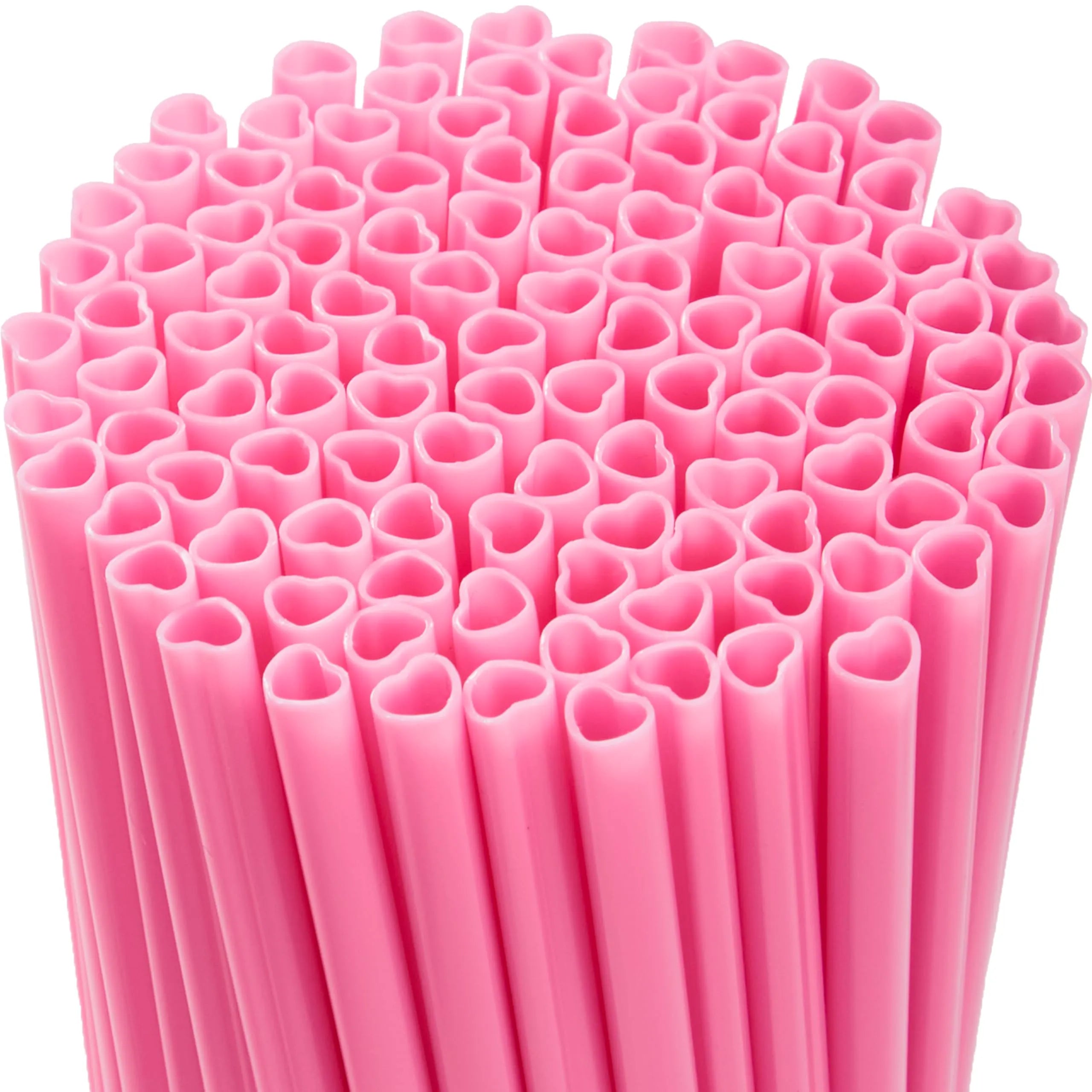 JOYIN 200-Pack Valentine Heart-Shaped Pink Straws