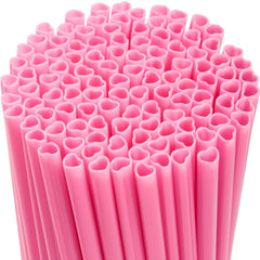 JOYIN 200-Pack Valentine Heart-Shaped Pink Straws