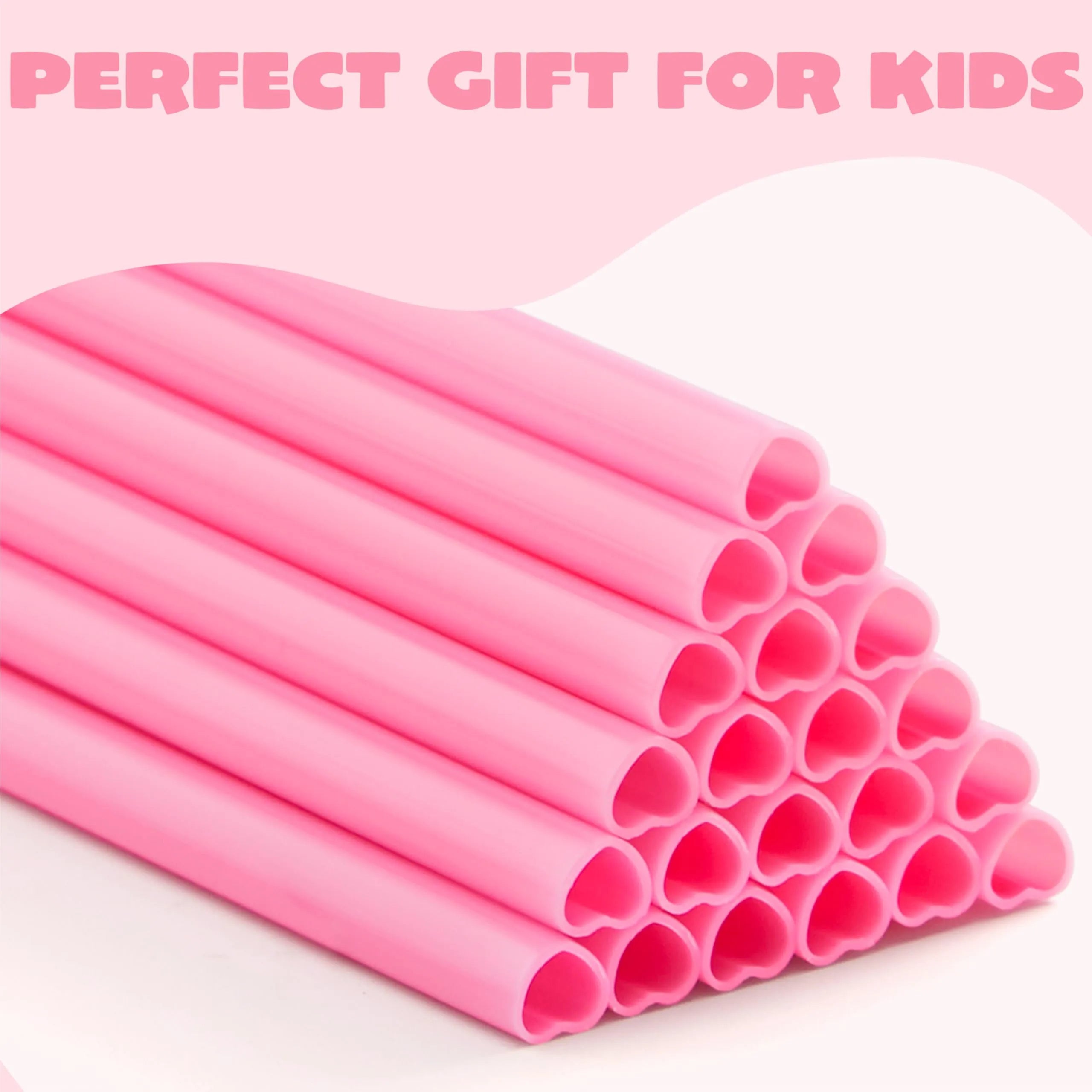 JOYIN 200-Pack Valentine Heart-Shaped Pink Straws