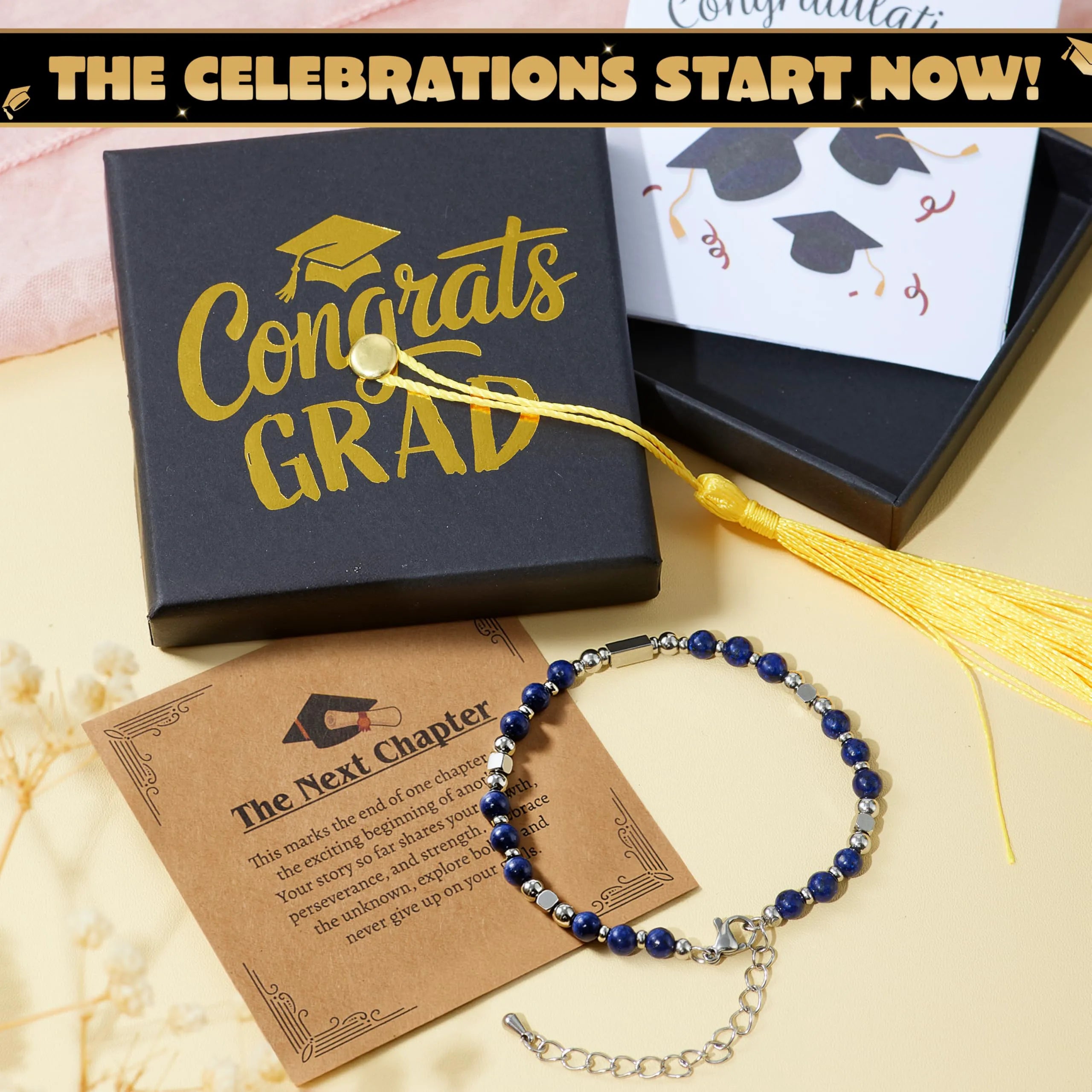 2026 Dark Blue Graduation Bracelet with Greeting Card and Gift Box for Women