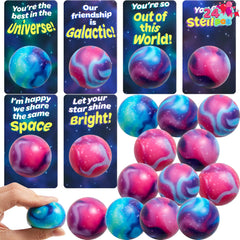 JOYIN 24 PCS Valentine's Day Cards with Galaxy PU Stress Balls for Party Favors