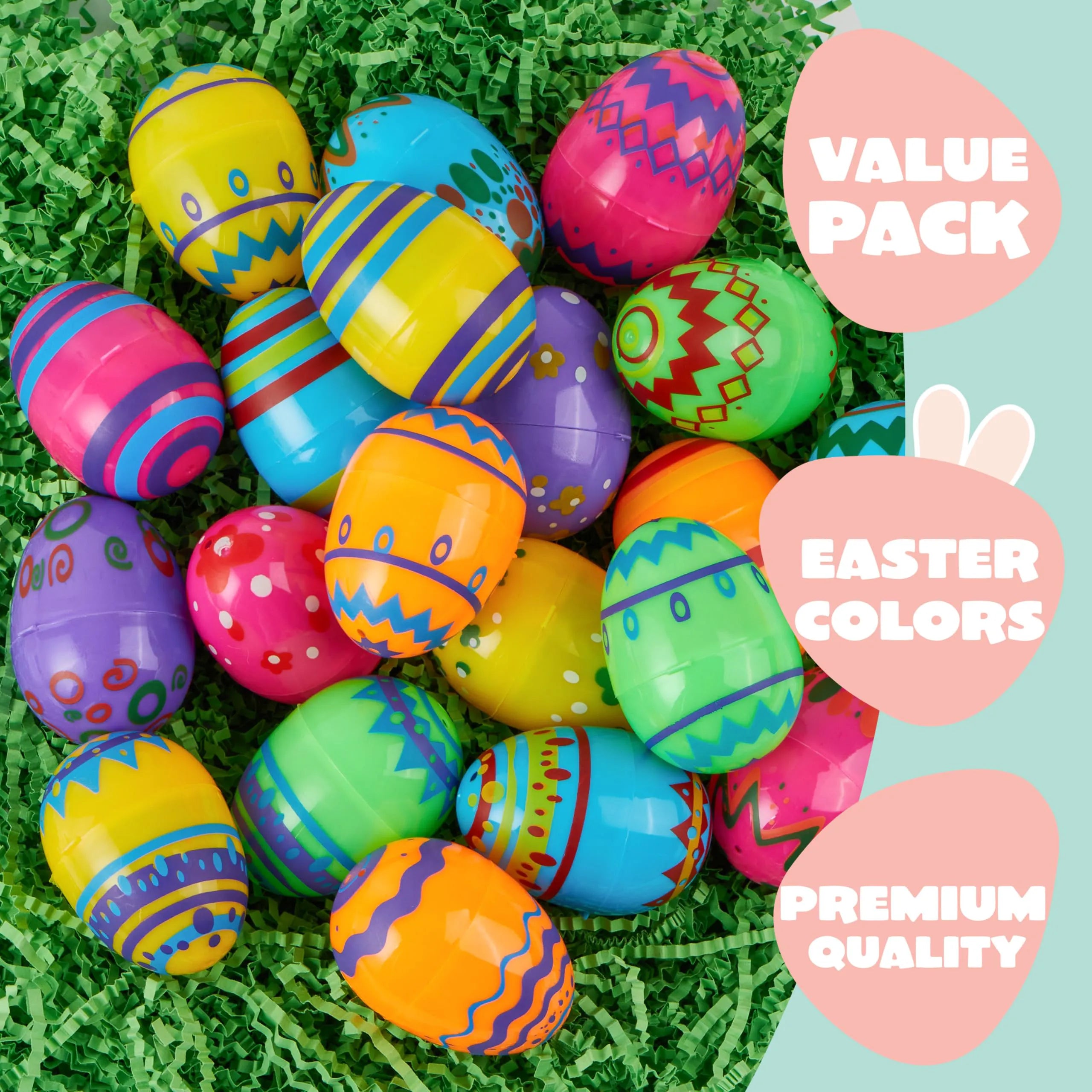 JOYIN 24-Pack 2.3-Inch Printed Fillable Plastic Easter Eggs