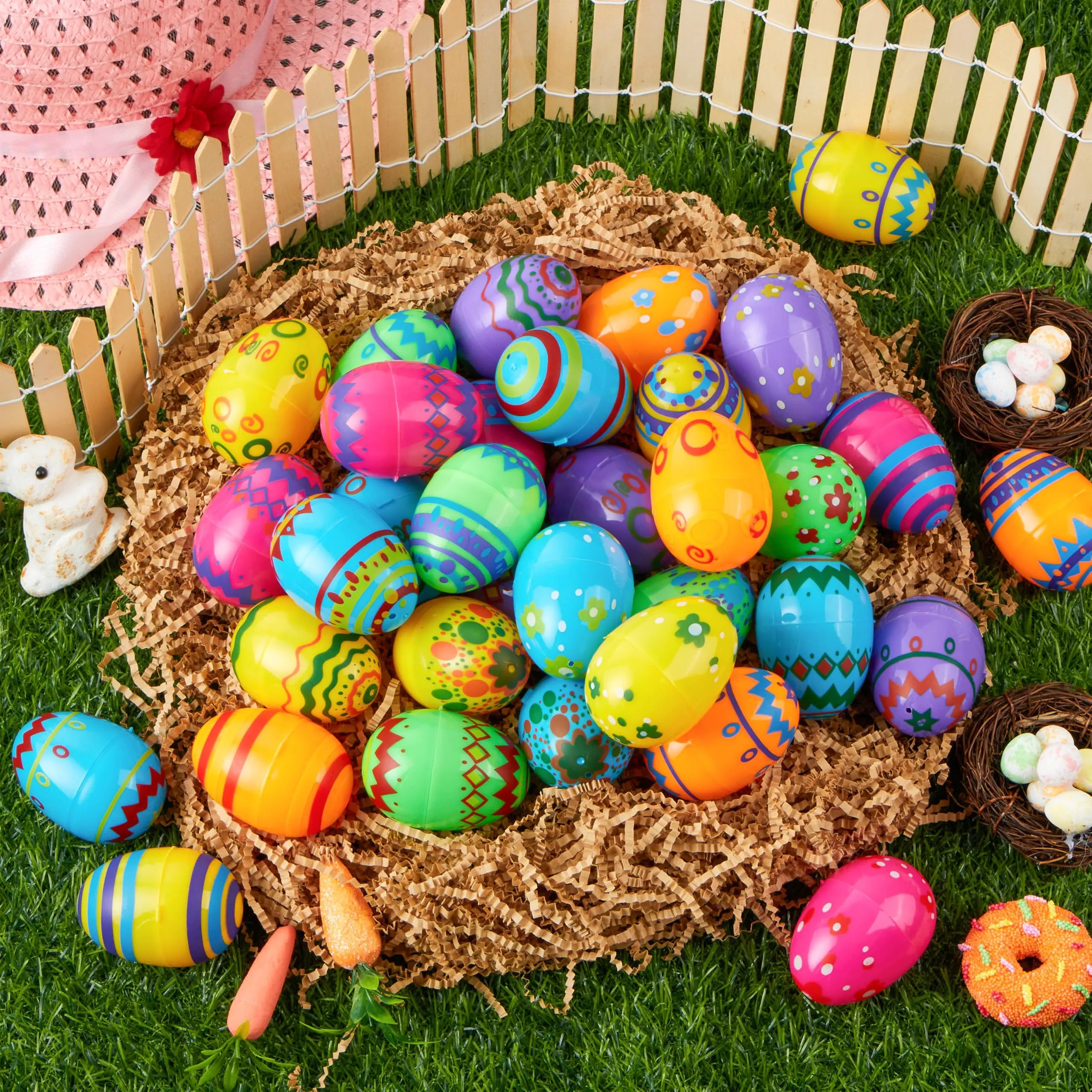 JOYIN 24-Pack 2.3-Inch Printed Fillable Plastic Easter Eggs