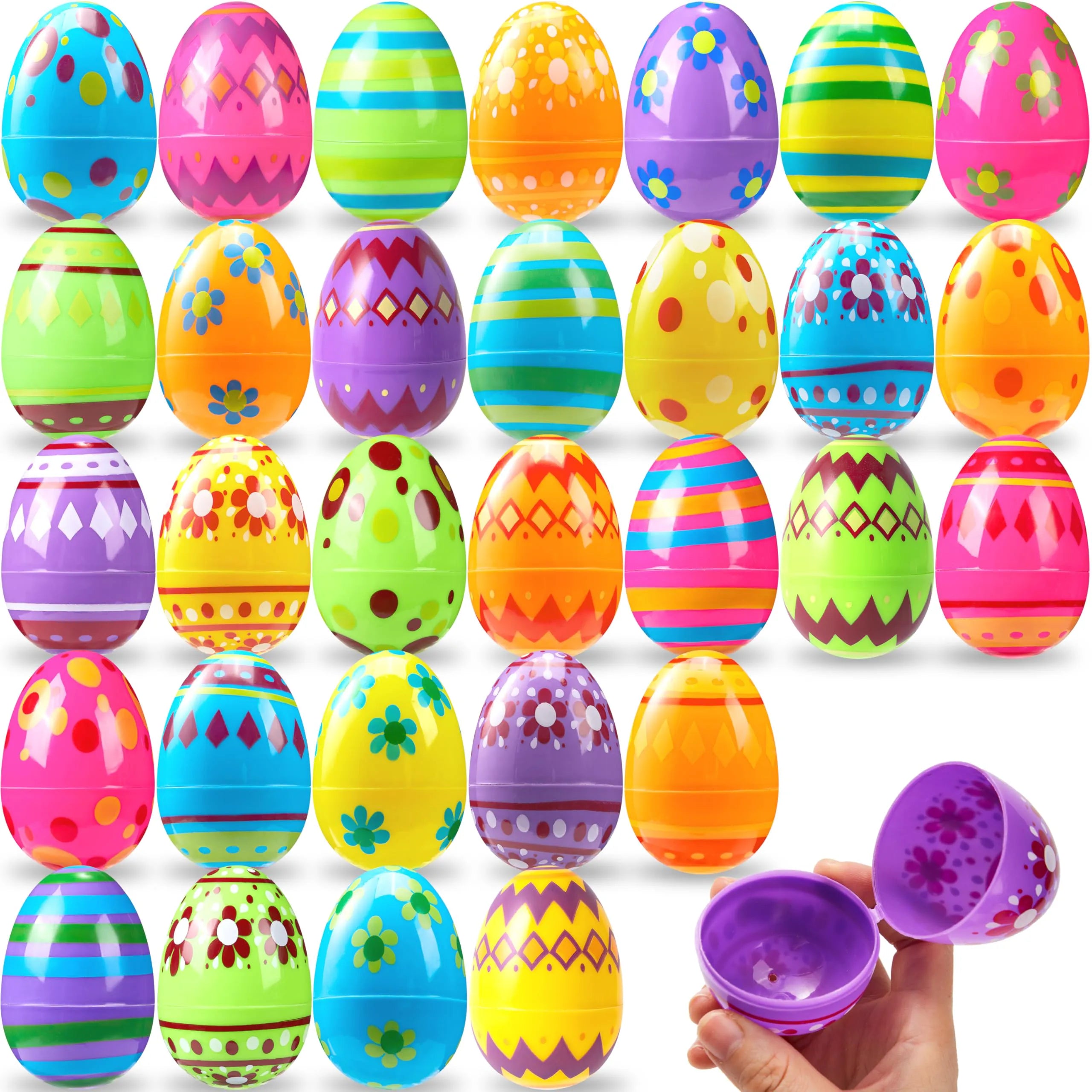 JOIN 24-Pack 3.15-Inch Printed Plastic Fillable Easter Eggs