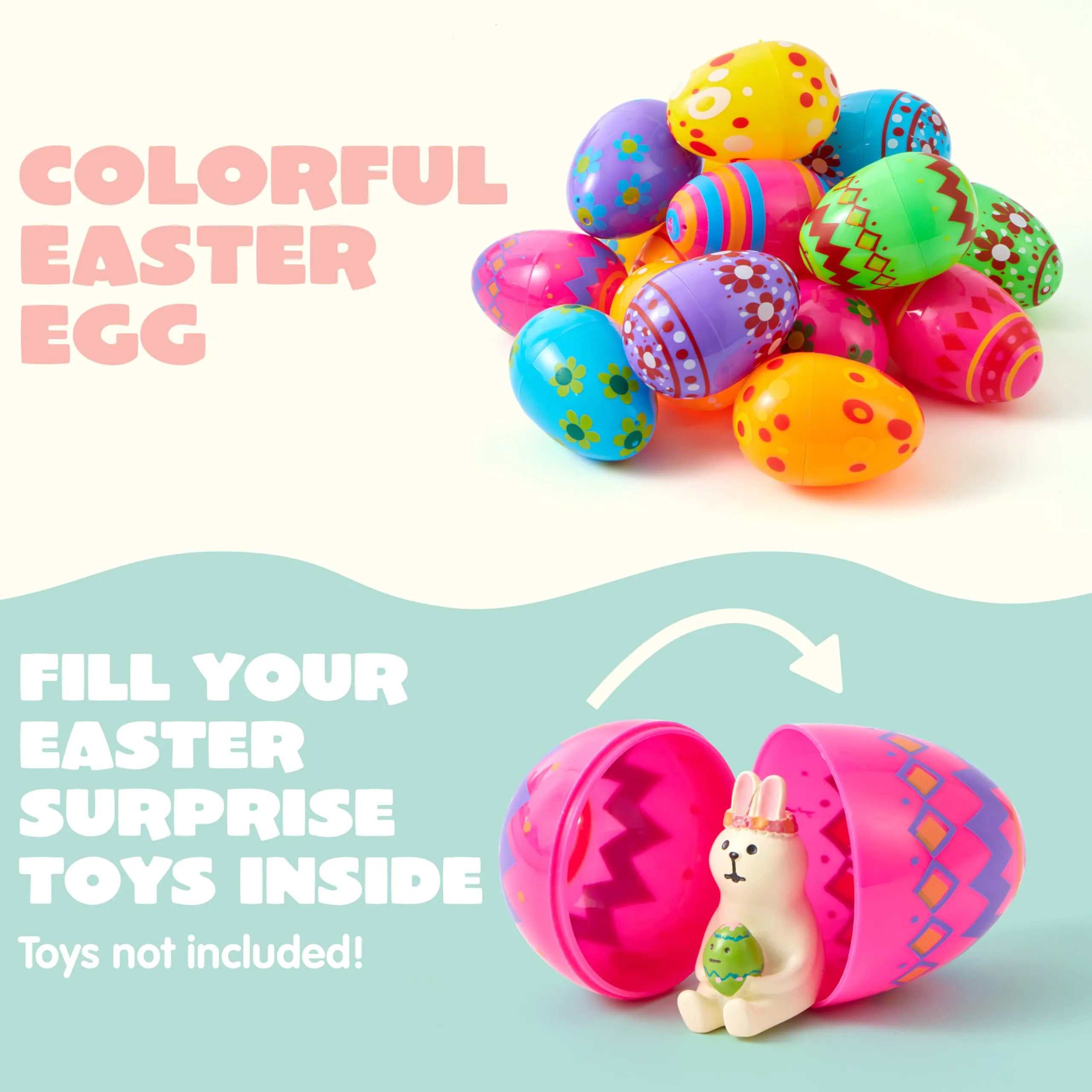 JOIN 24-Pack 3.15-Inch Printed Plastic Fillable Easter Eggs