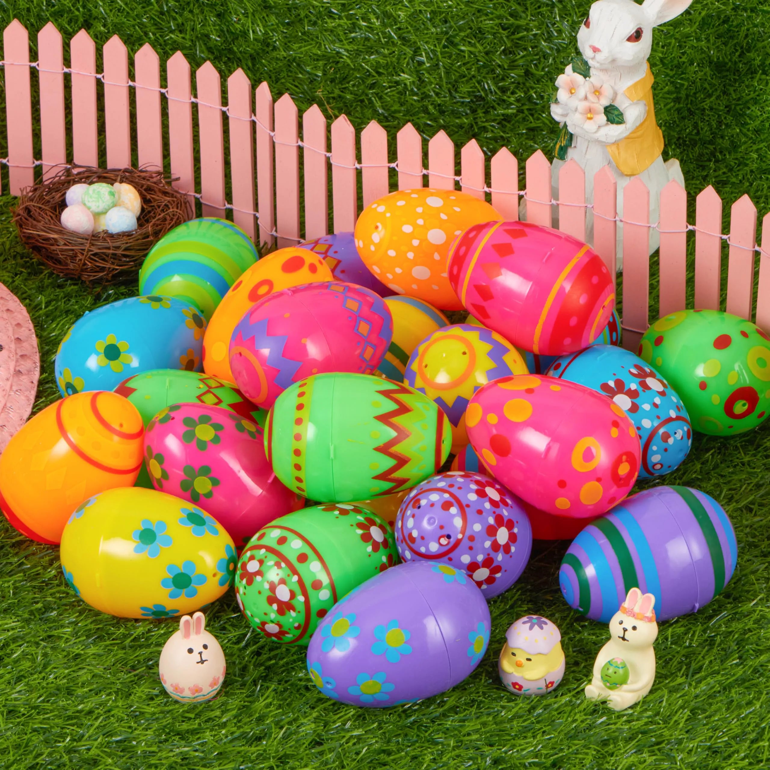 JOIN 24-Pack 3.15-Inch Printed Plastic Fillable Easter Eggs
