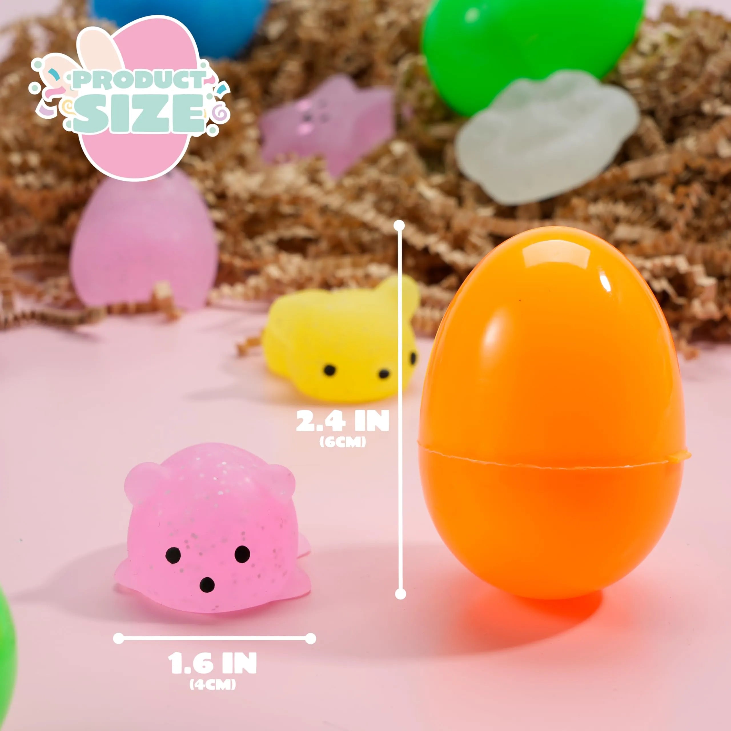 JOYIN 24 Pcs Easter Prefilled Eggs with Mochi Squishy Toys