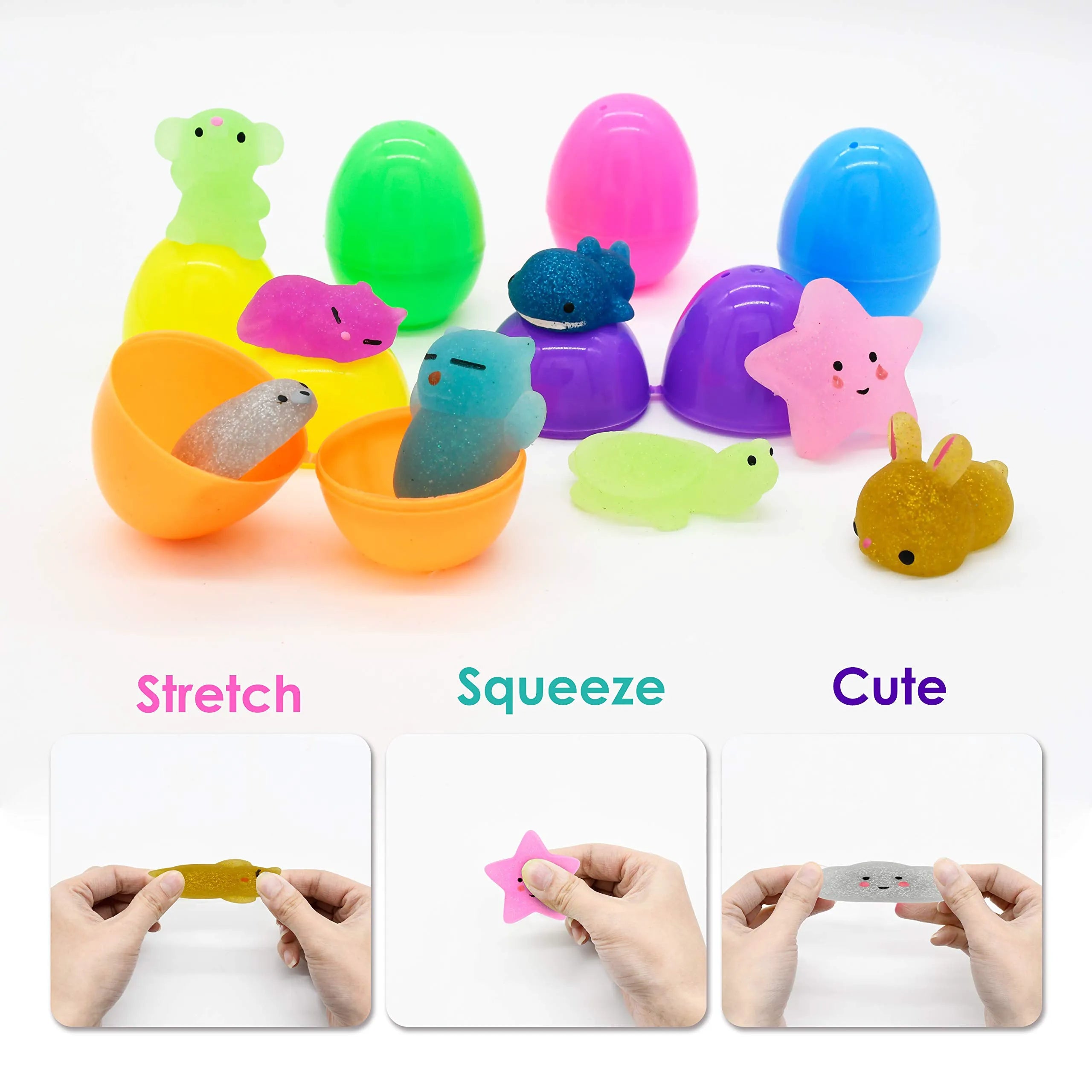 JOYIN 24 Pcs Easter Prefilled Eggs with Mochi Squishy Toys