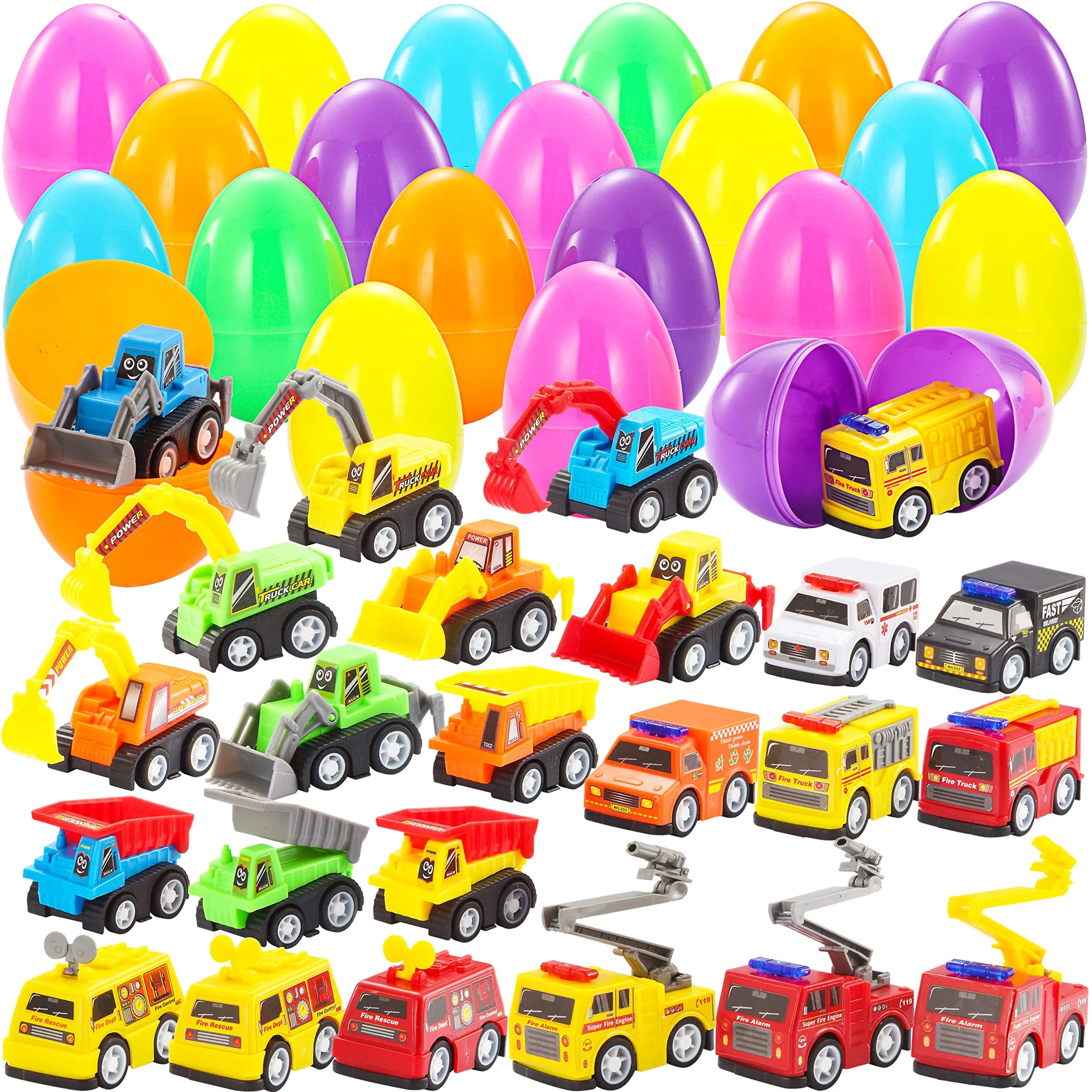 JOIN 24-Piece Filled Easter Eggs with Pull-Back Construction Cars