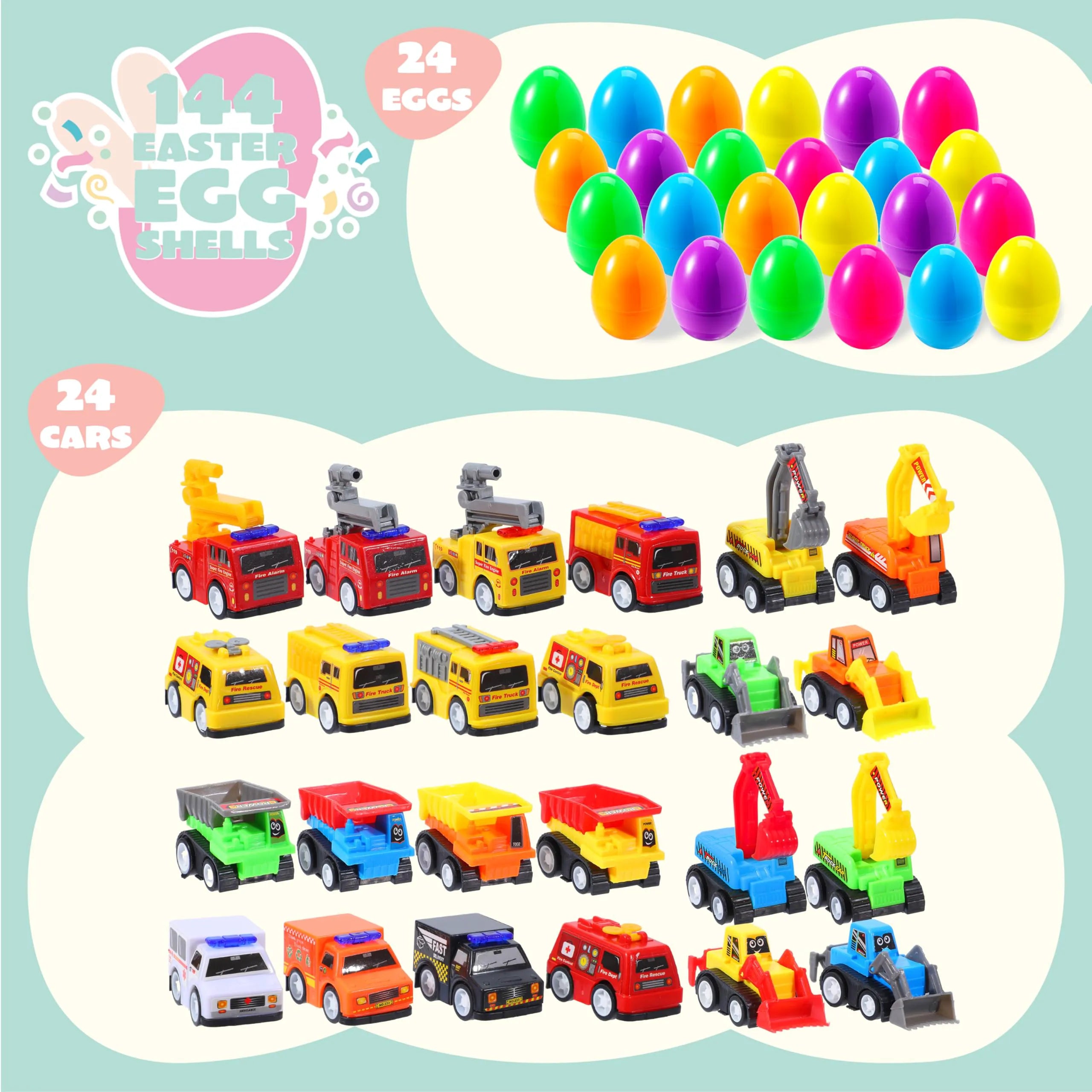 JOIN 24-Piece Filled Easter Eggs with Pull-Back Construction Cars