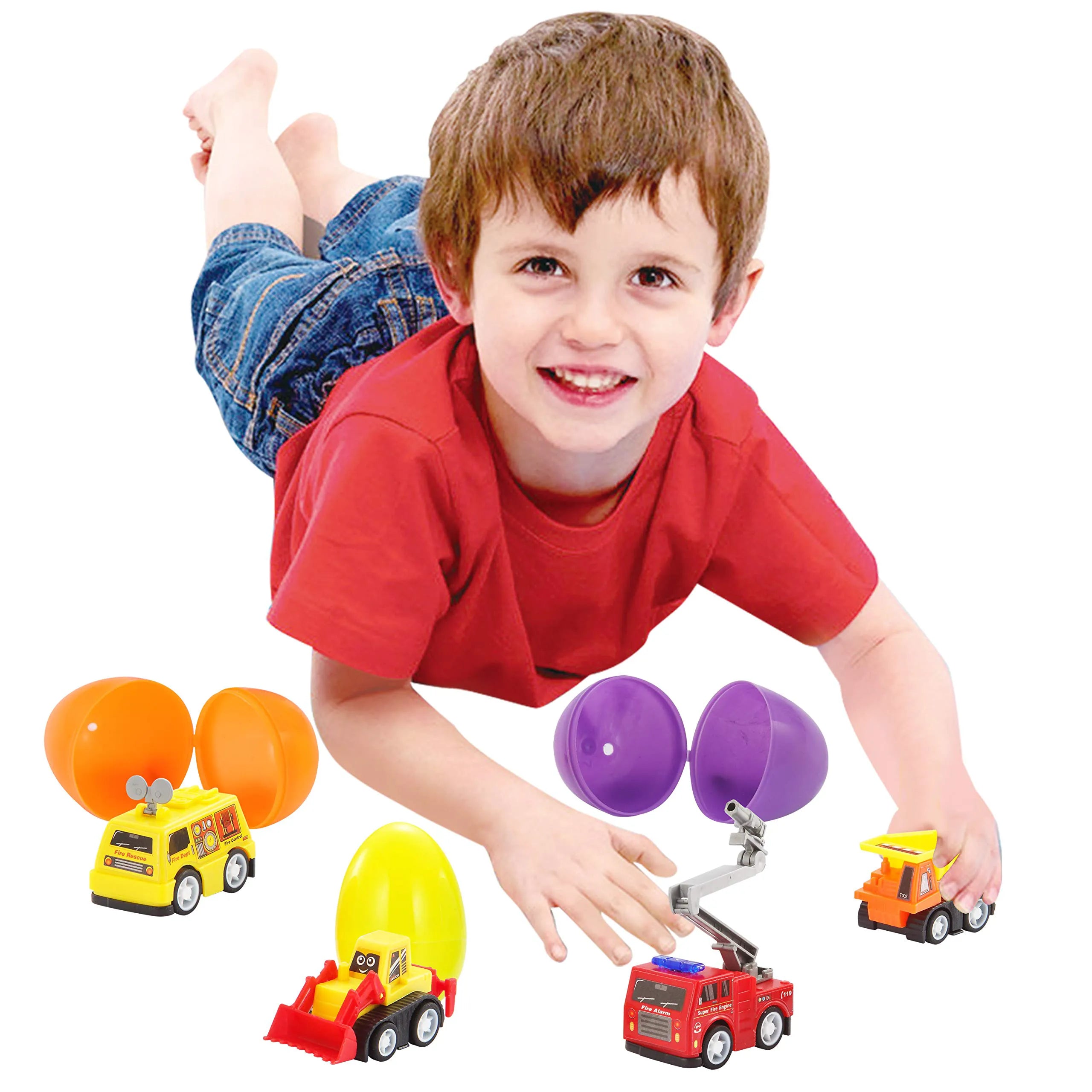 JOIN 24-Piece Filled Easter Eggs with Pull-Back Construction Cars