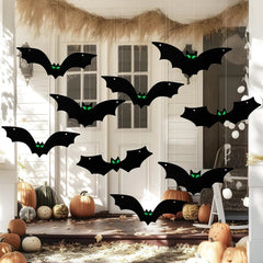 JOYIN 24-Pack Halloween Hanging Bats with Glow-in-the-Dark Eyes