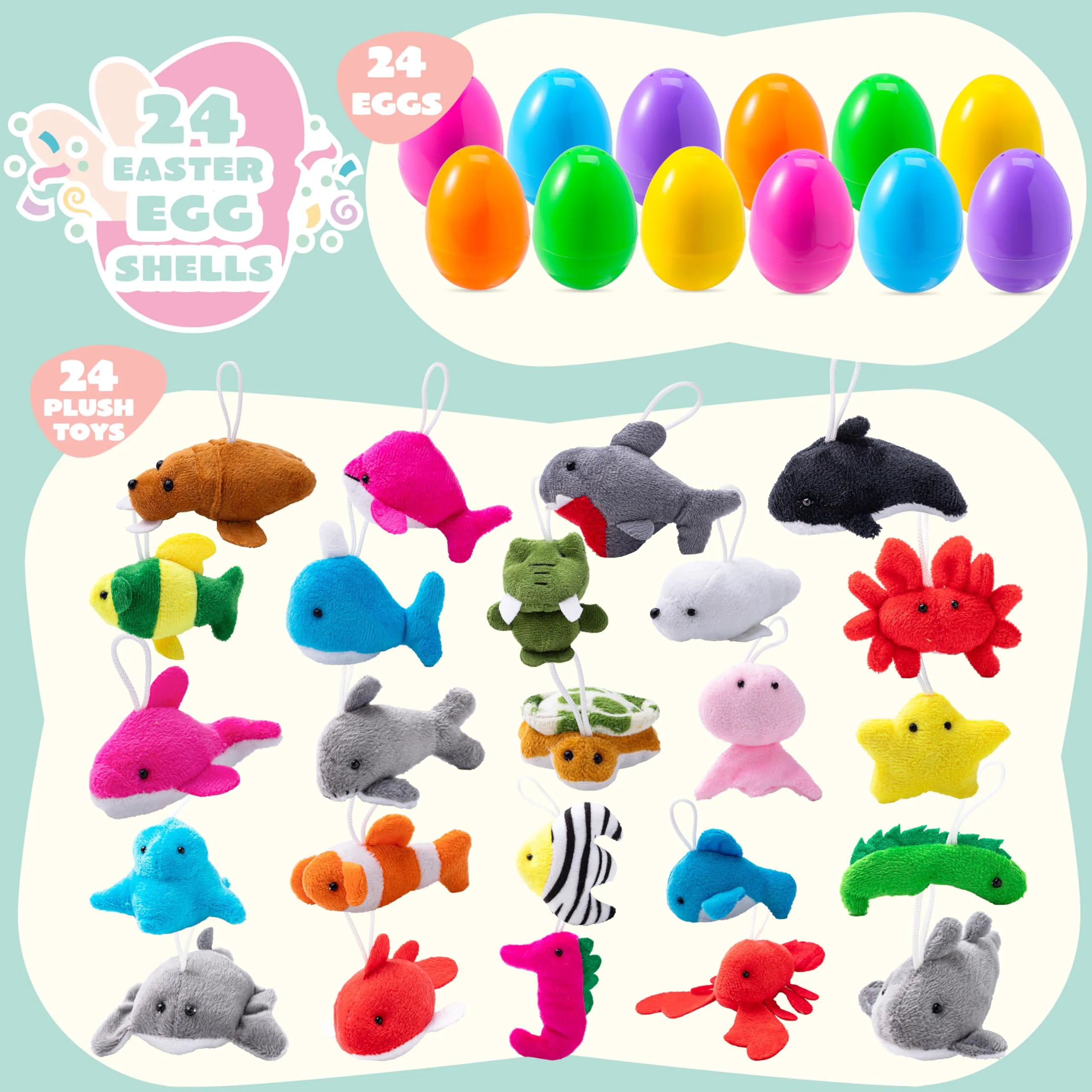 JOYIN 24 Prefilled Easter Eggs with Sea Animal Plush Toys