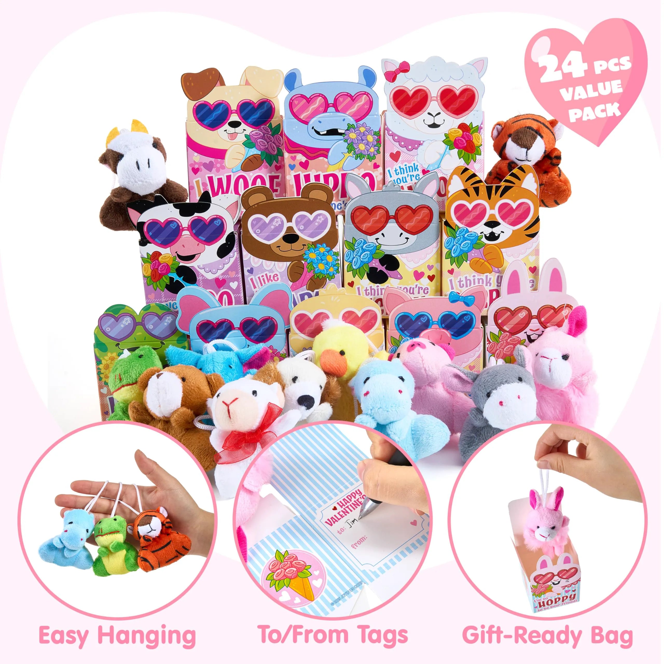 JOYIN 24-Piece Valentine's Day Plush Toys with Gift Boxes