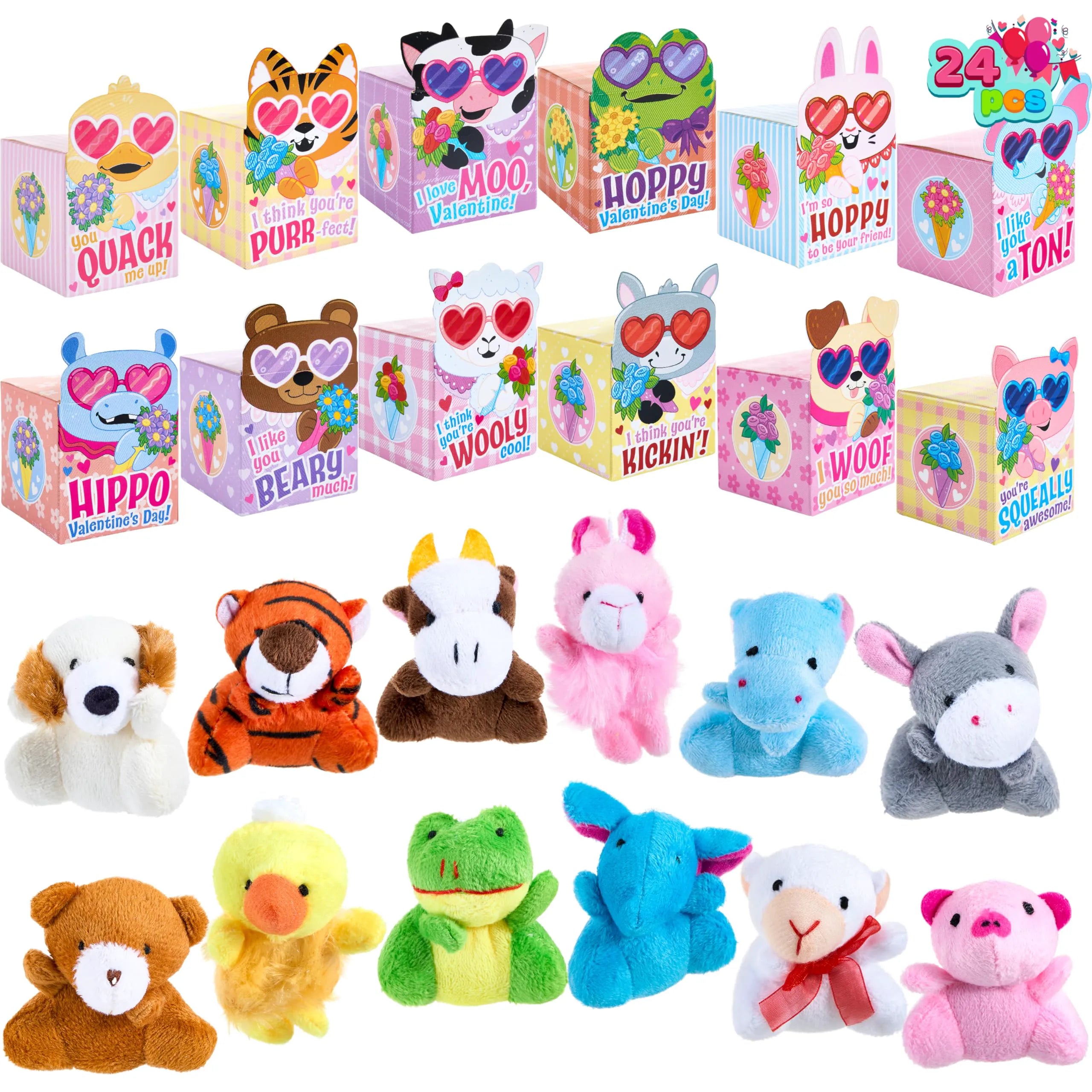 JOYIN 24-Piece Valentine's Day Plush Toys with Gift Boxes