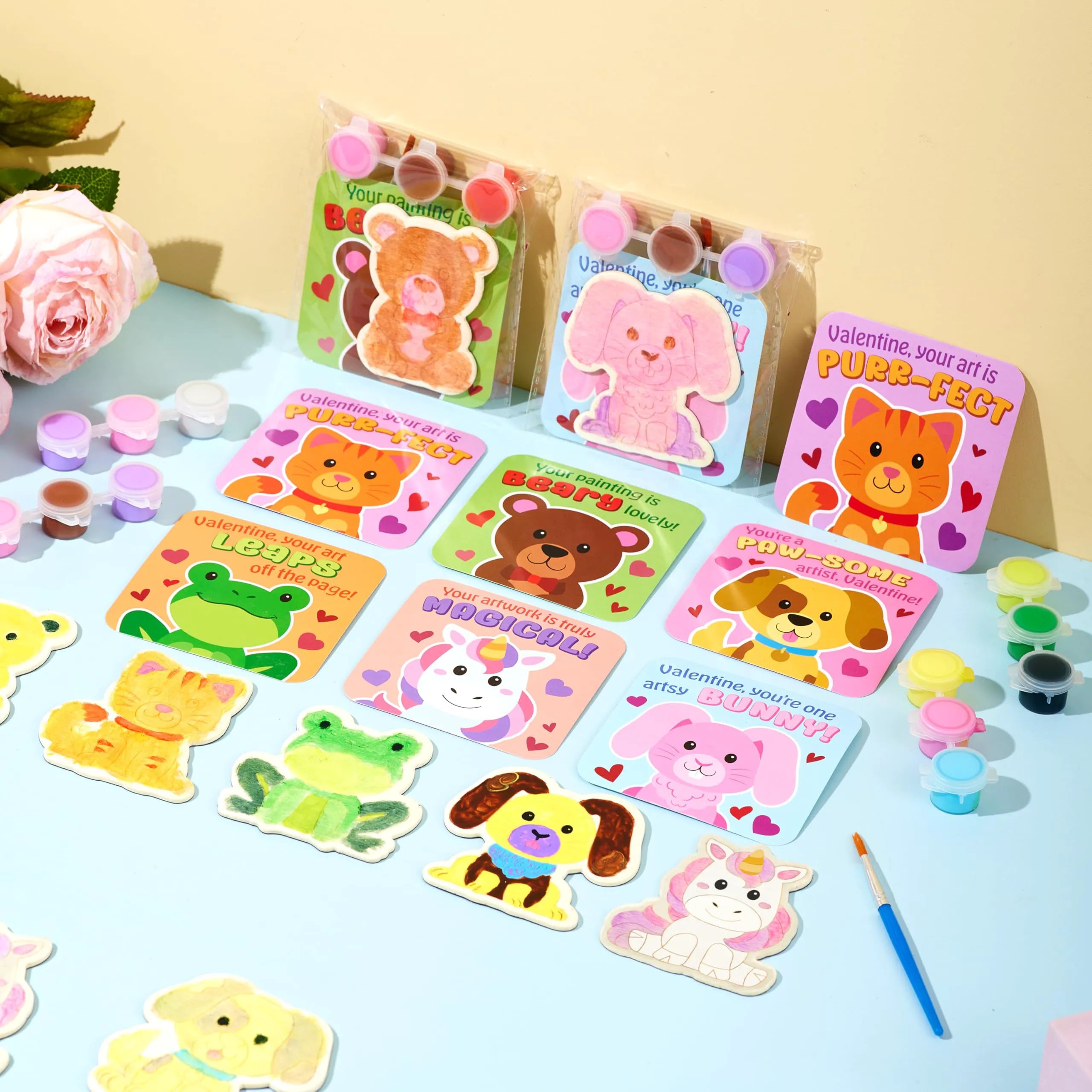 JOYIN 24 Pcs Valentines Day 2.95" Painting Animal Wooden Fridge Magnet Cards