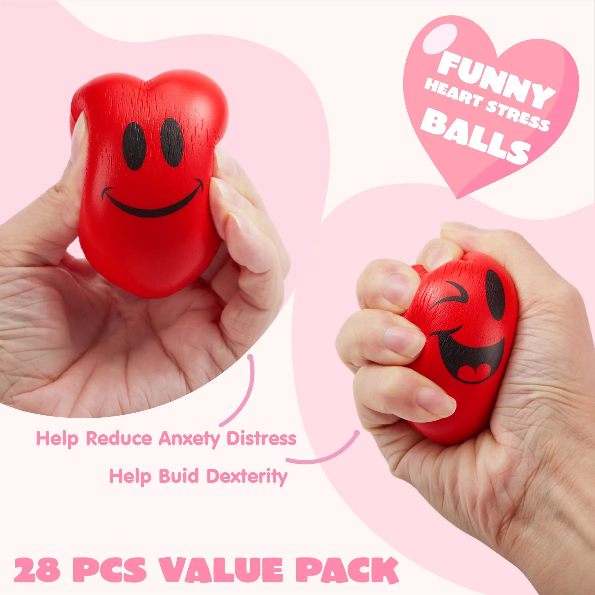 JOYIN 28-Pack Valentine Heart Stress Balls - Smile Face Squishy Toys in Valentine Themed Gift Box