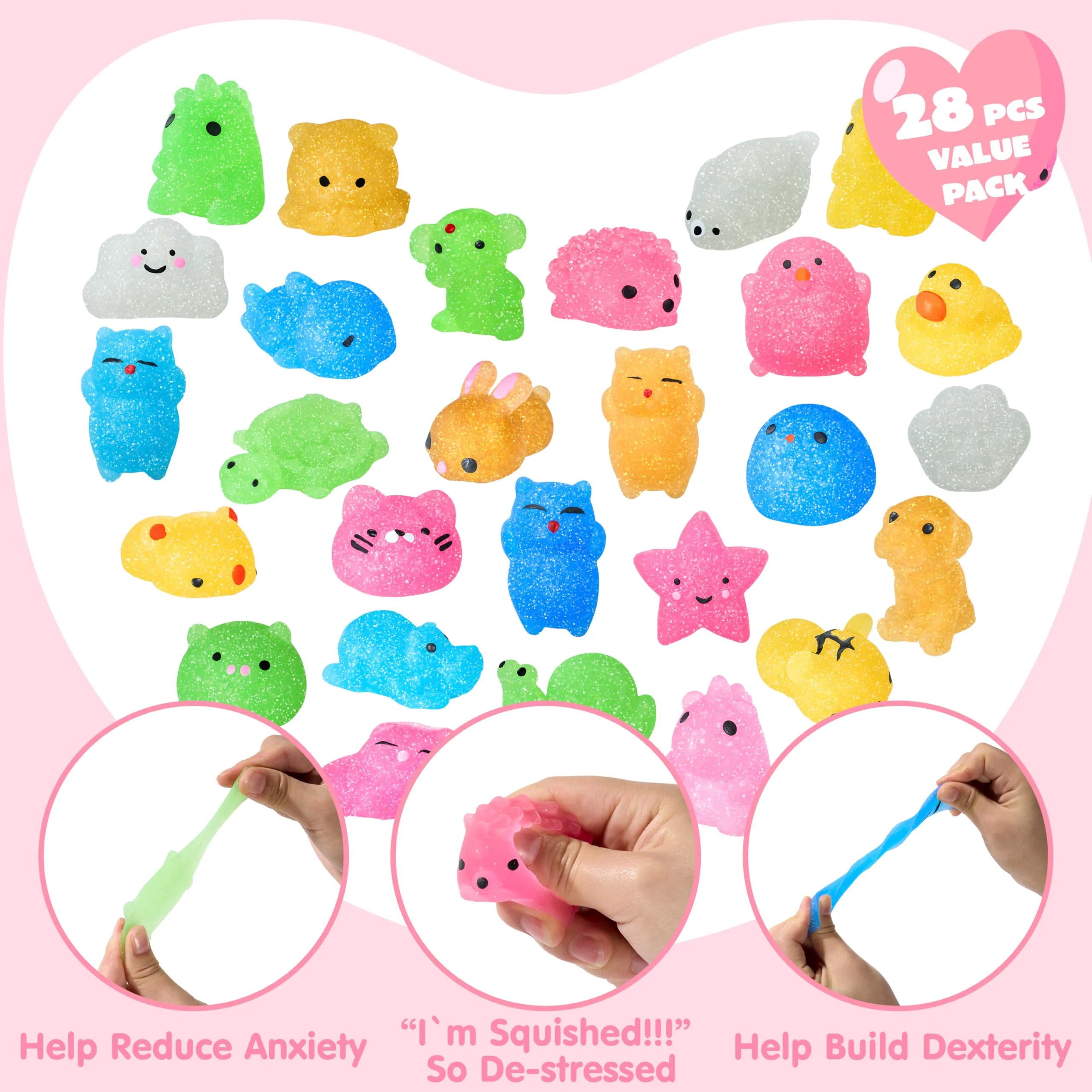 JOYIN 28-Pack Valentine's Day Cute Mochi Squishy Toys with Cards for Kids