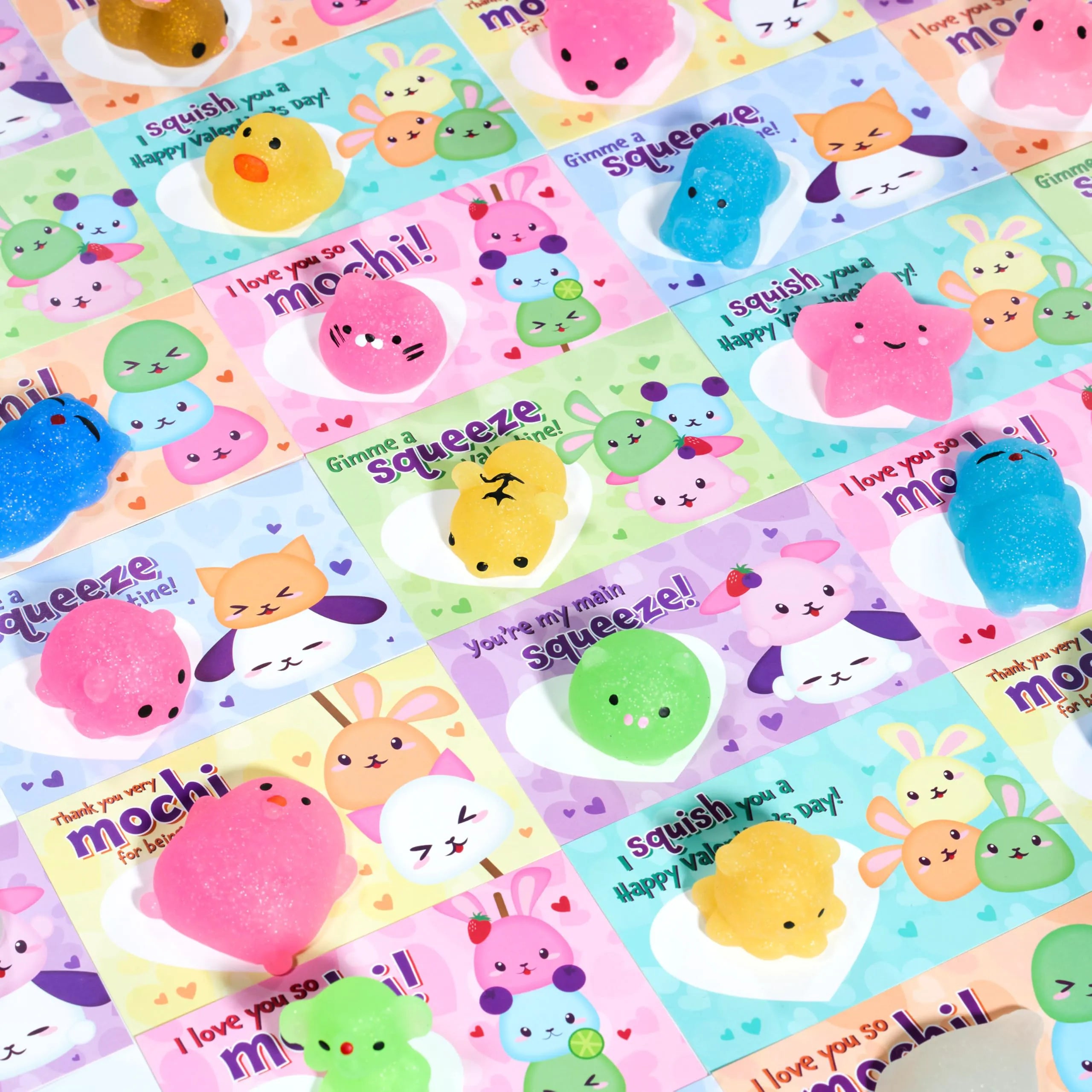 JOYIN 28-Pack Valentine's Day Cute Mochi Squishy Toys with Cards for Kids