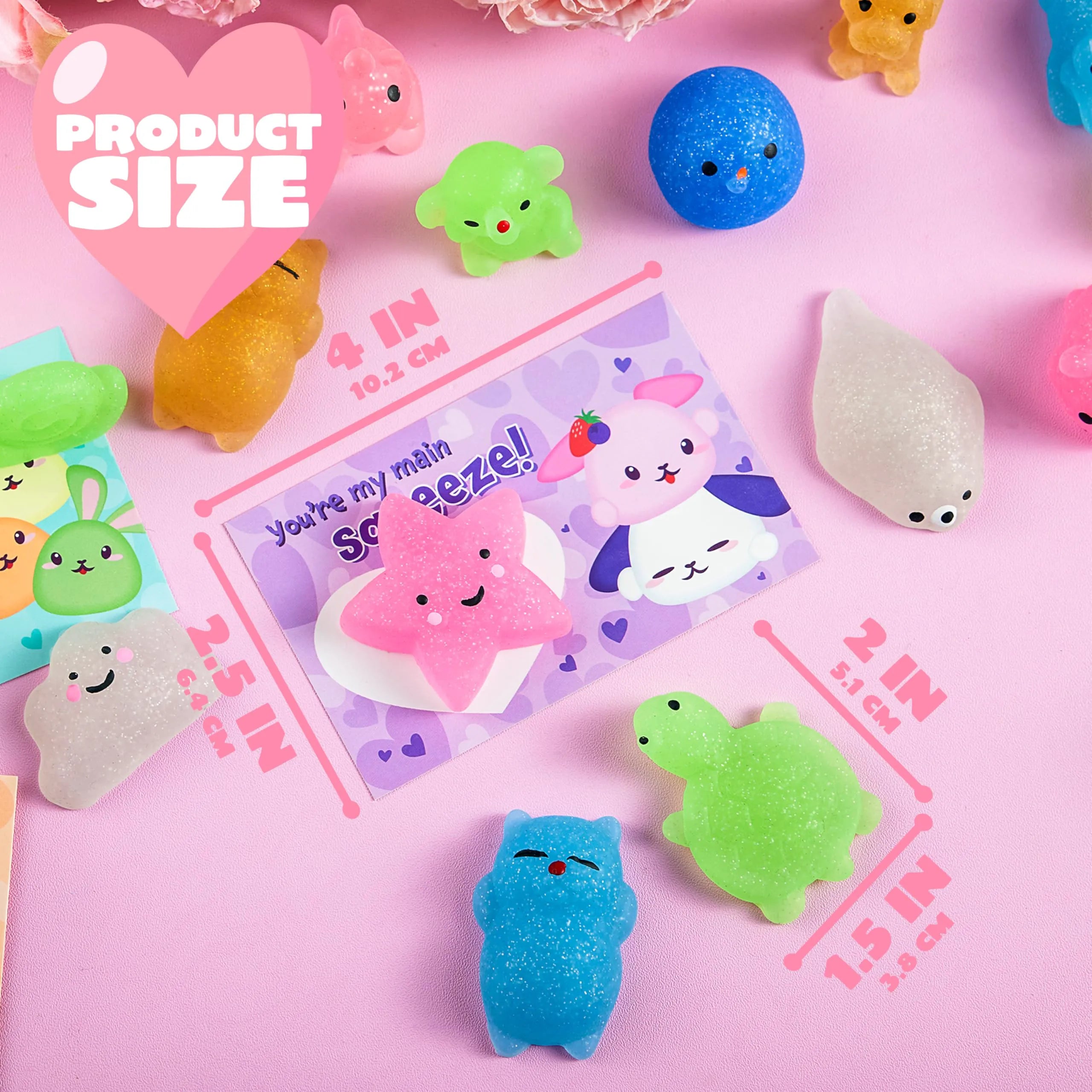 JOYIN 28-Pack Valentine's Day Cute Mochi Squishy Toys with Cards for Kids