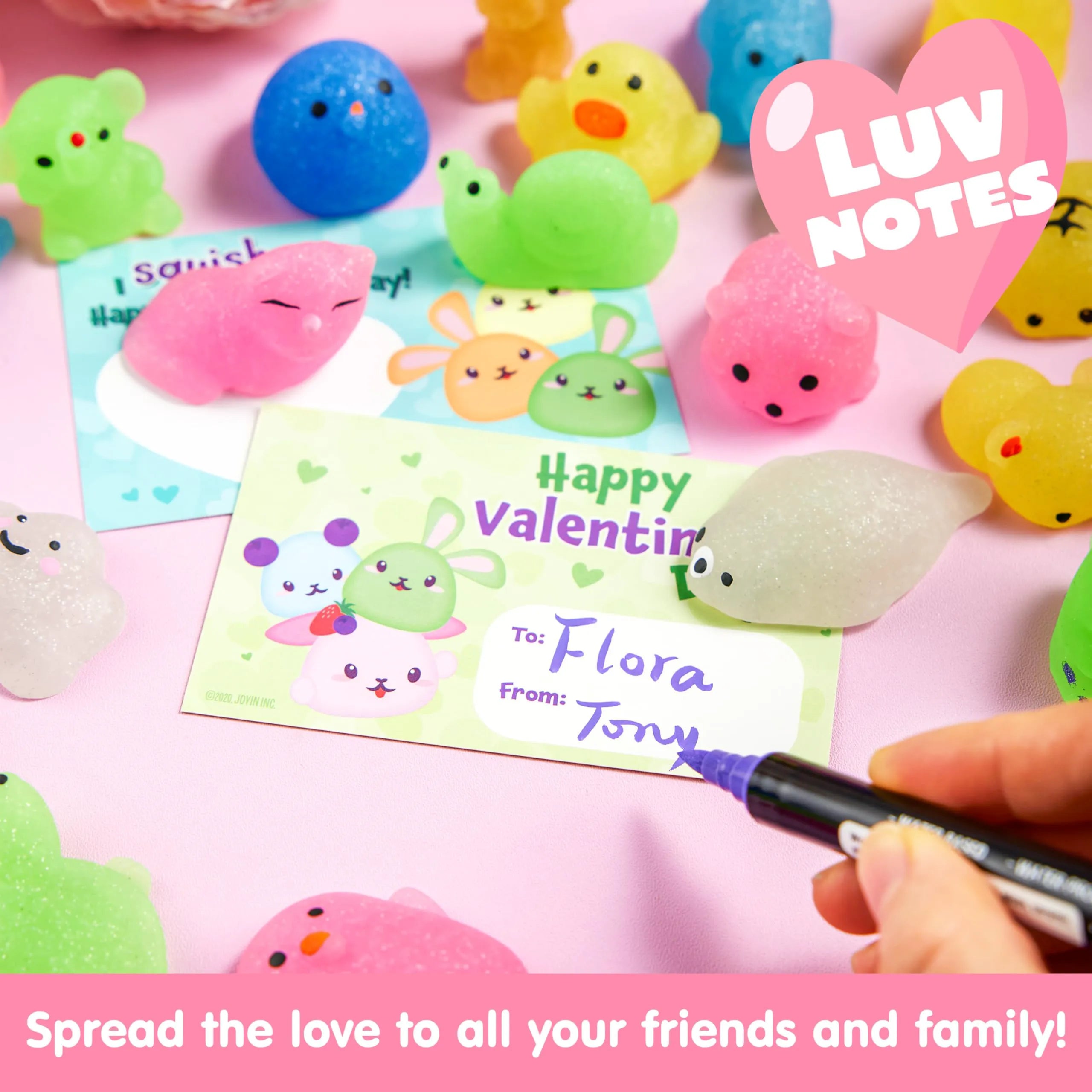 JOYIN 28-Pack Valentine's Day Cute Mochi Squishy Toys with Cards for Kids