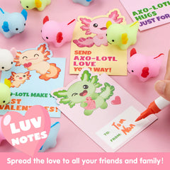 JOIN 28-Pack Valentine's Day Axolotl Mochi Squishy Toys with Funny Cards for Kids